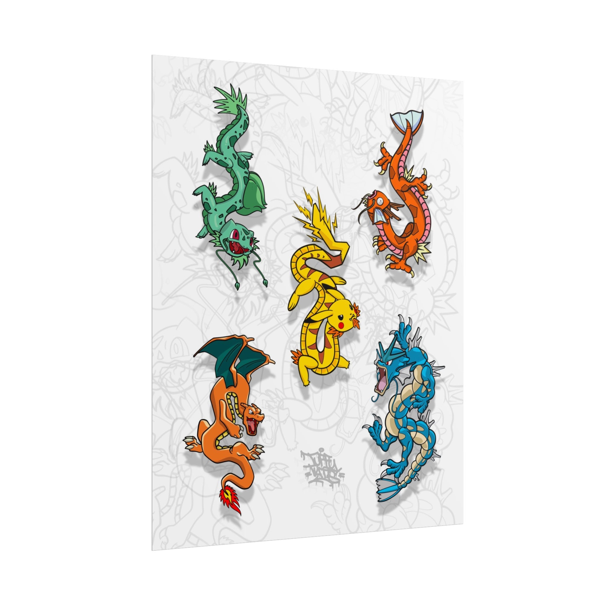 “catch em all” mashup dragon flash 11″ x 14″ (Vertical) / Semi Glossy