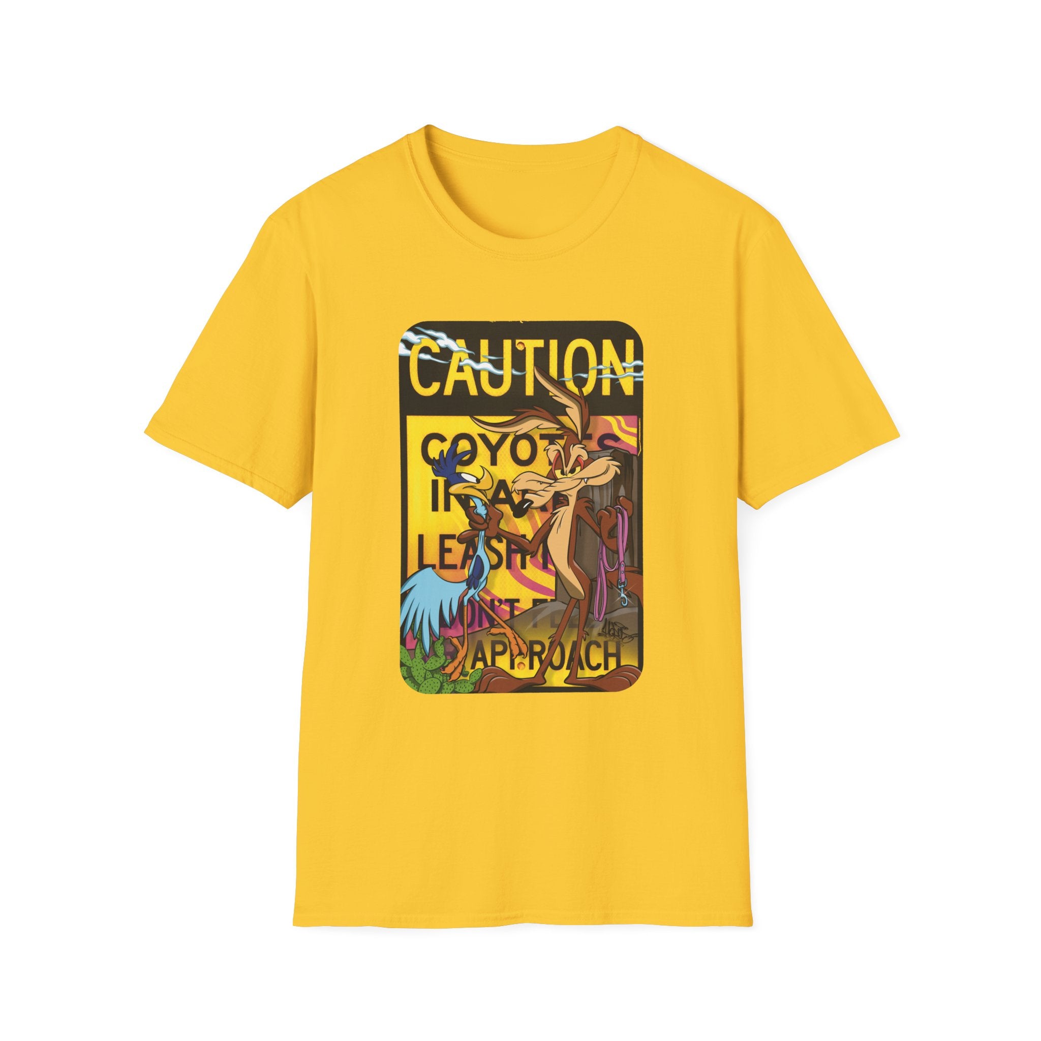 Caution Coyote Unisex Softstyle T-Shirt - Fun Graphic Tee for Animal Lovers S / Daisy