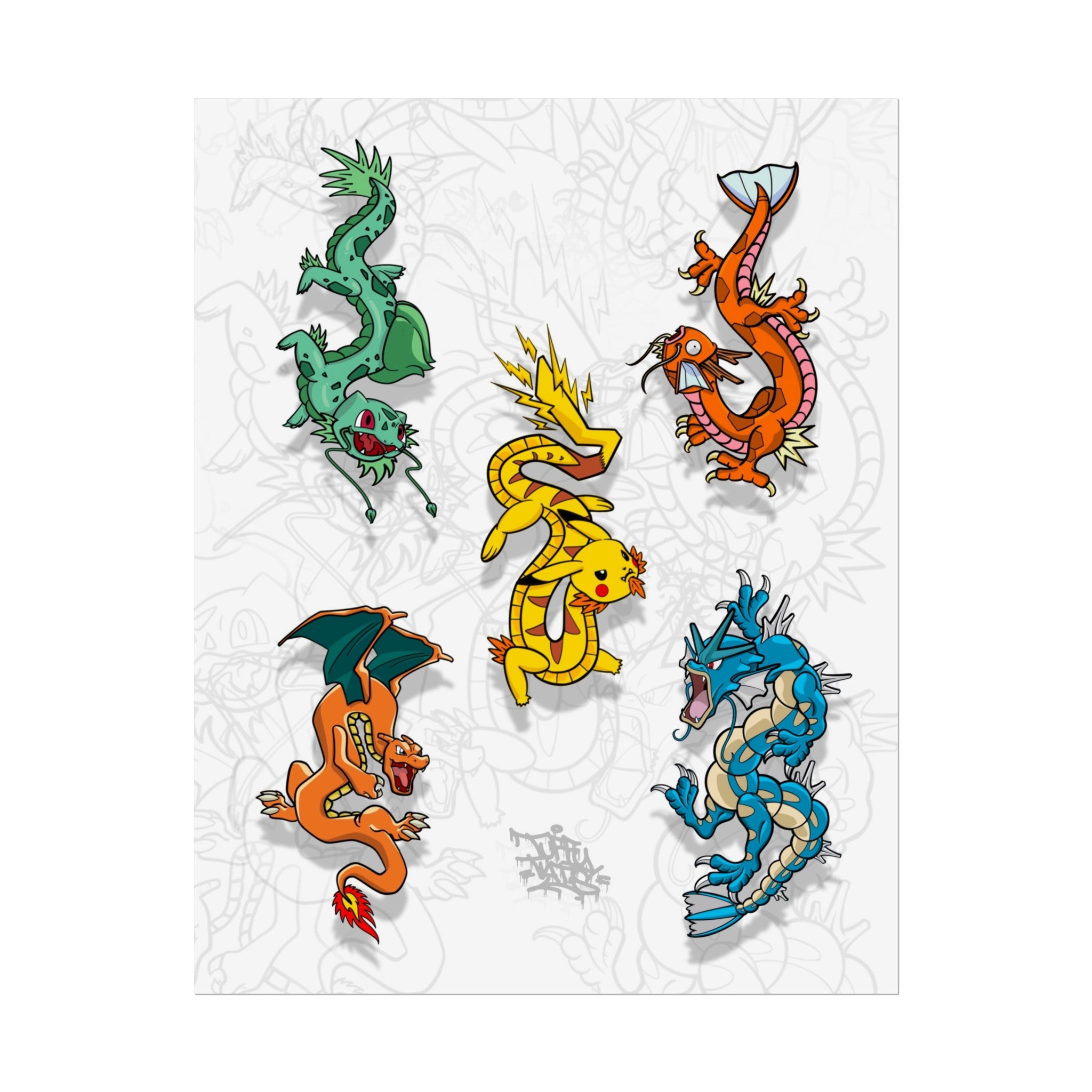 “catch em all” mashup dragon flash 11″ x 14″ (Vertical) / Semi Glossy
