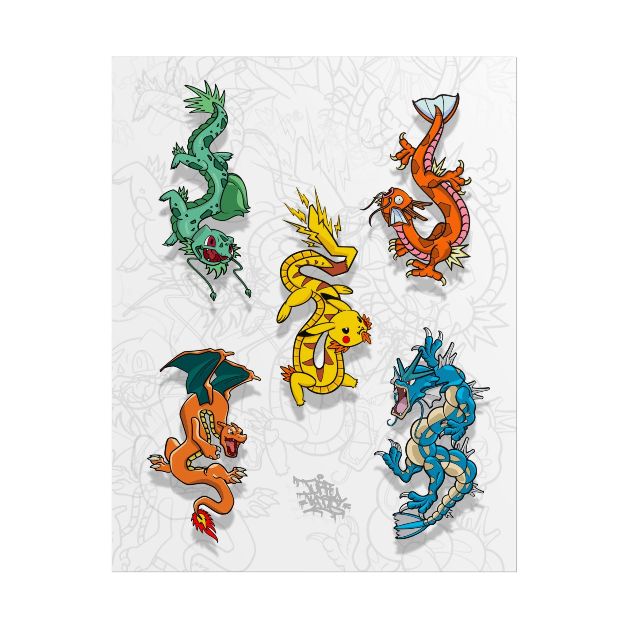 “catch em all” mashup dragon flash 11″ x 14″ (Vertical) / Semi Glossy