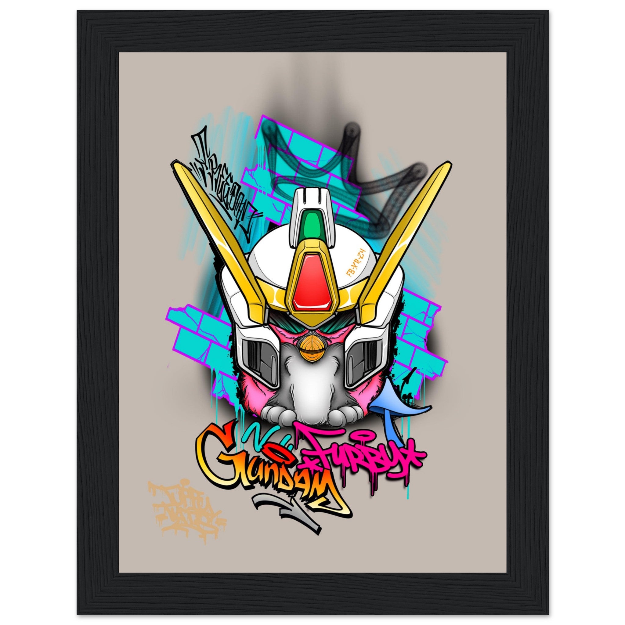 Freedom Furby Gundam, print by Tuffytats Black frame