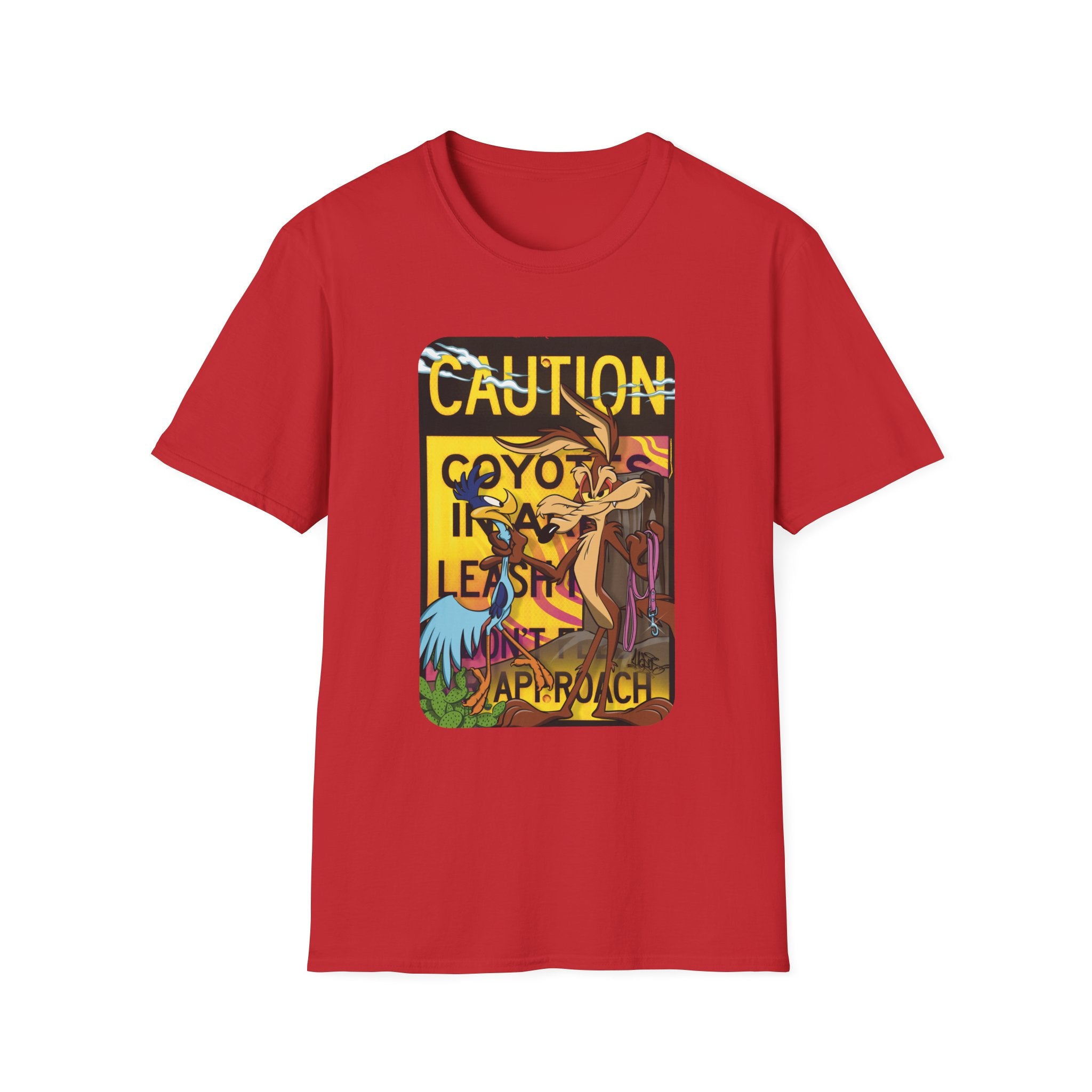 Caution Coyote Unisex Softstyle T-Shirt - Fun Graphic Tee for Animal Lovers