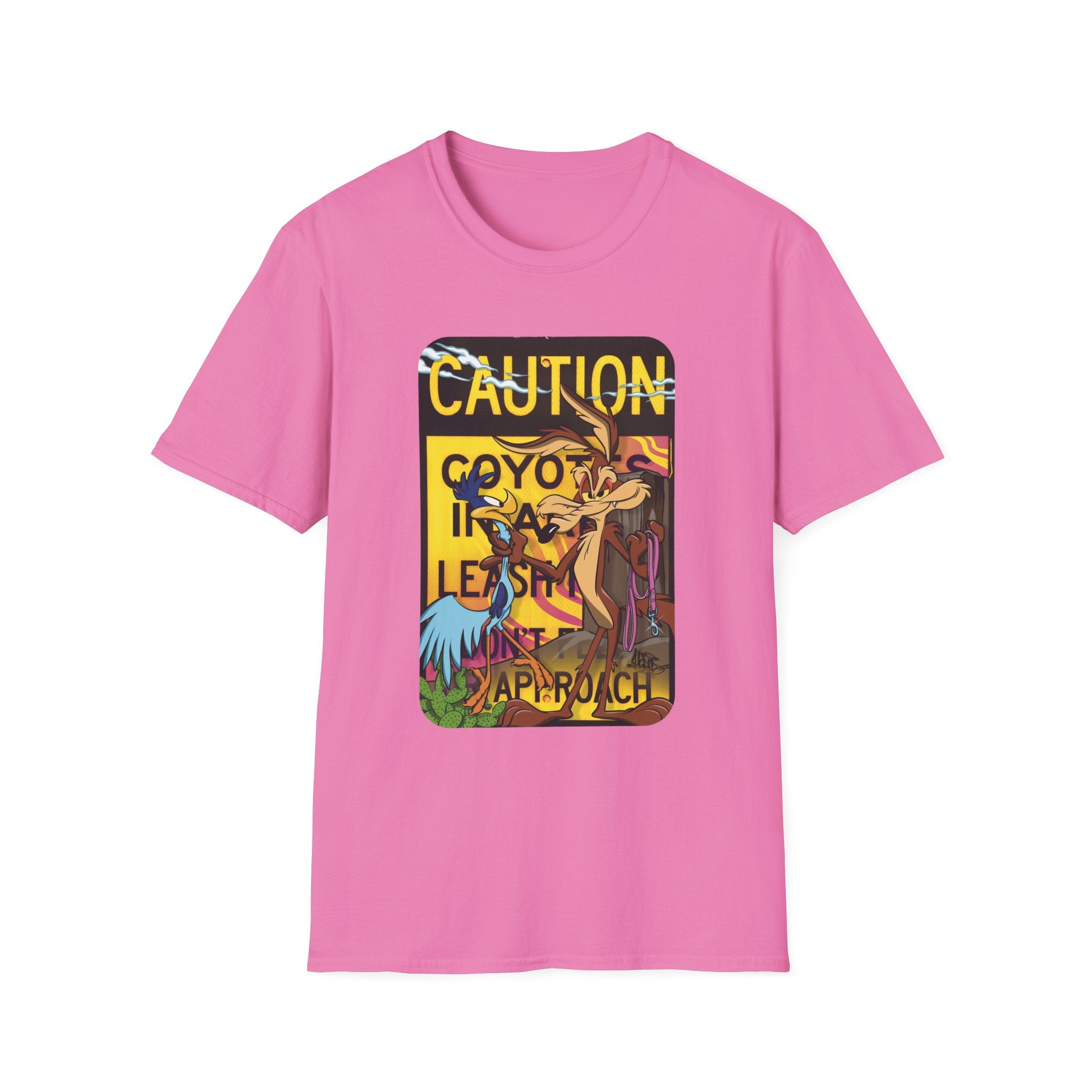 Caution Coyote Unisex Softstyle T-Shirt - Fun Graphic Tee for Animal Lovers
