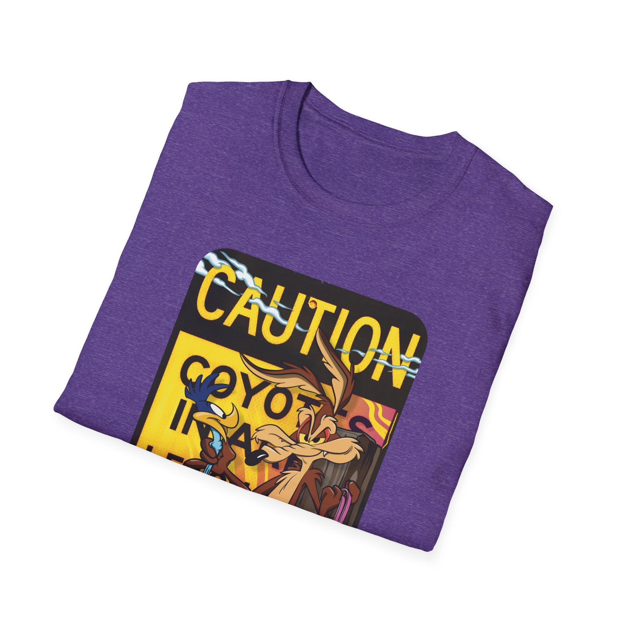 Caution Coyote Unisex Softstyle T-Shirt - Fun Graphic Tee for Animal Lovers