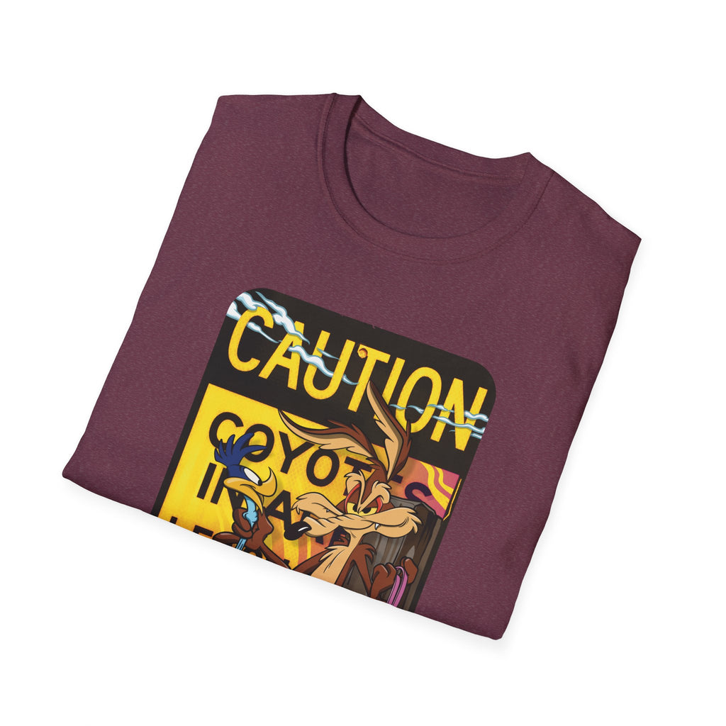 Caution Coyote Unisex Softstyle T-Shirt - Fun Graphic Tee for Animal Lovers