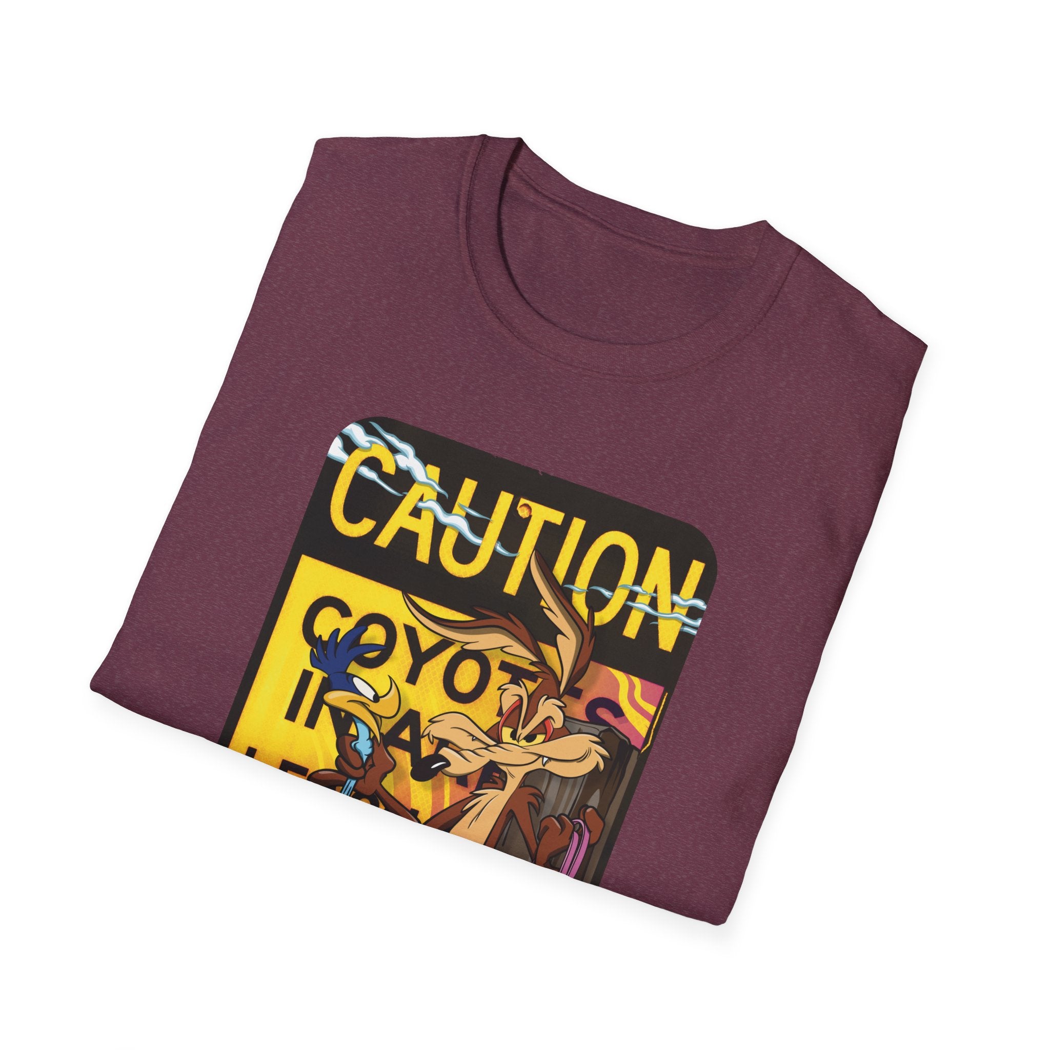 Caution Coyote Unisex Softstyle T-Shirt - Fun Graphic Tee for Animal Lovers