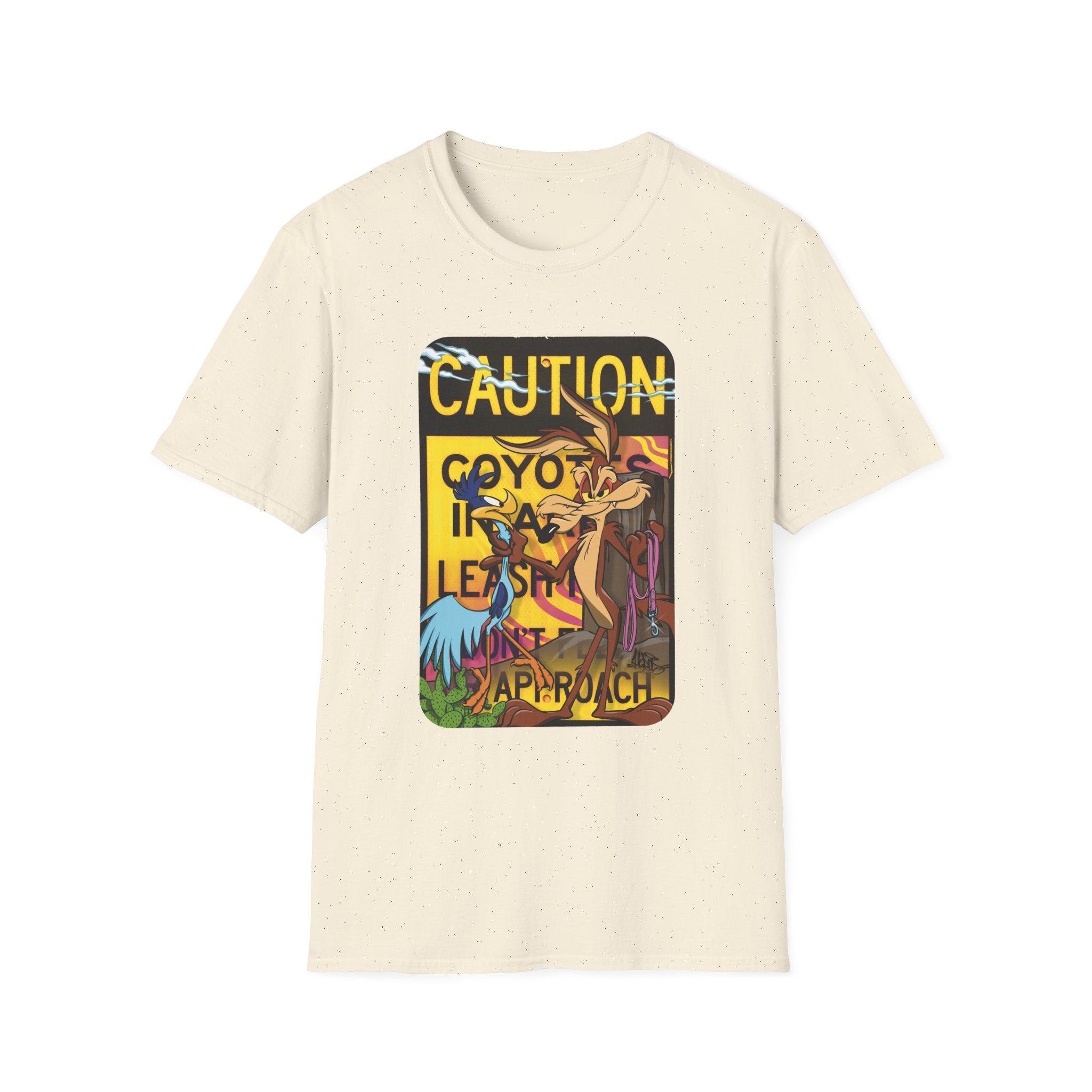Caution Coyote Unisex Softstyle T-Shirt - Fun Graphic Tee for Animal Lovers