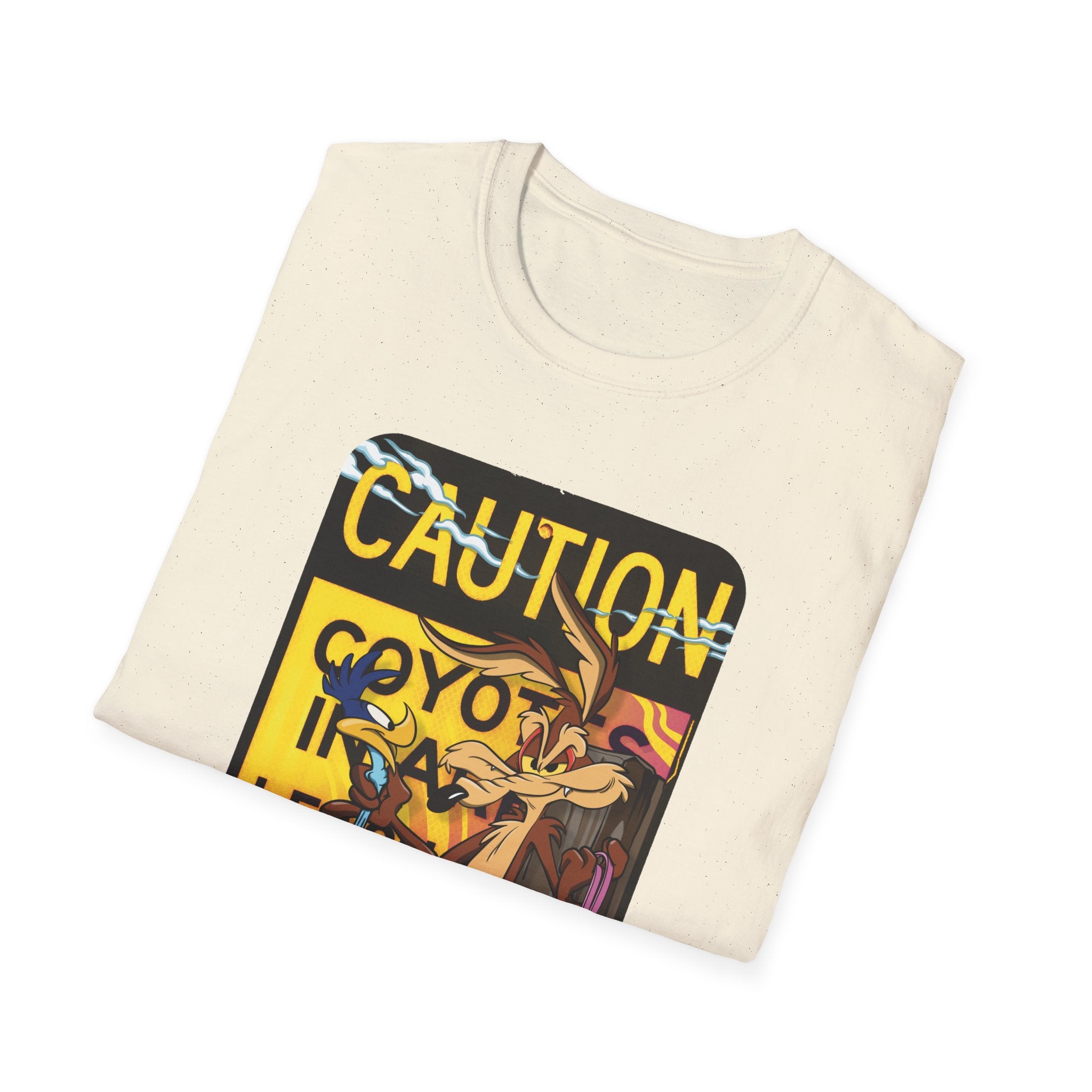Caution Coyote Unisex Softstyle T-Shirt - Fun Graphic Tee for Animal Lovers