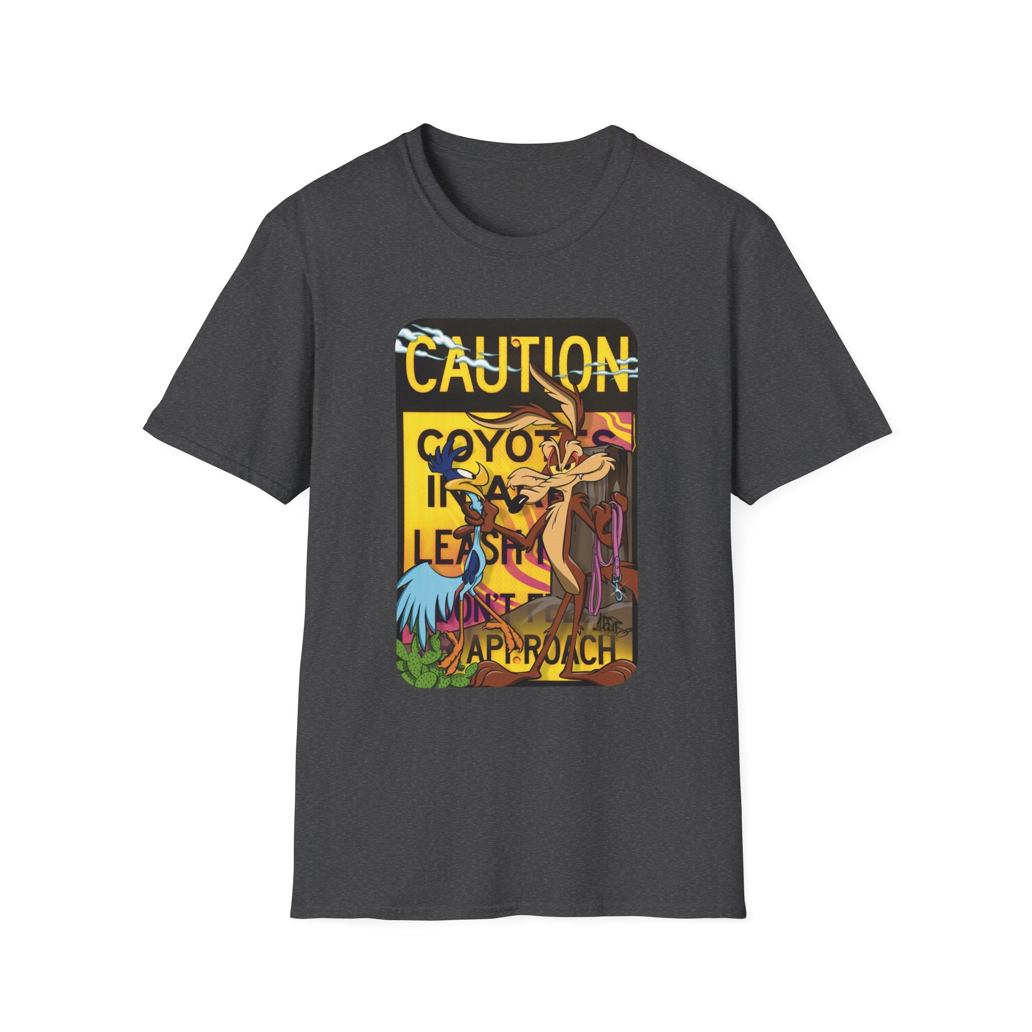 Caution Coyote Unisex Softstyle T-Shirt - Fun Graphic Tee for Animal Lovers