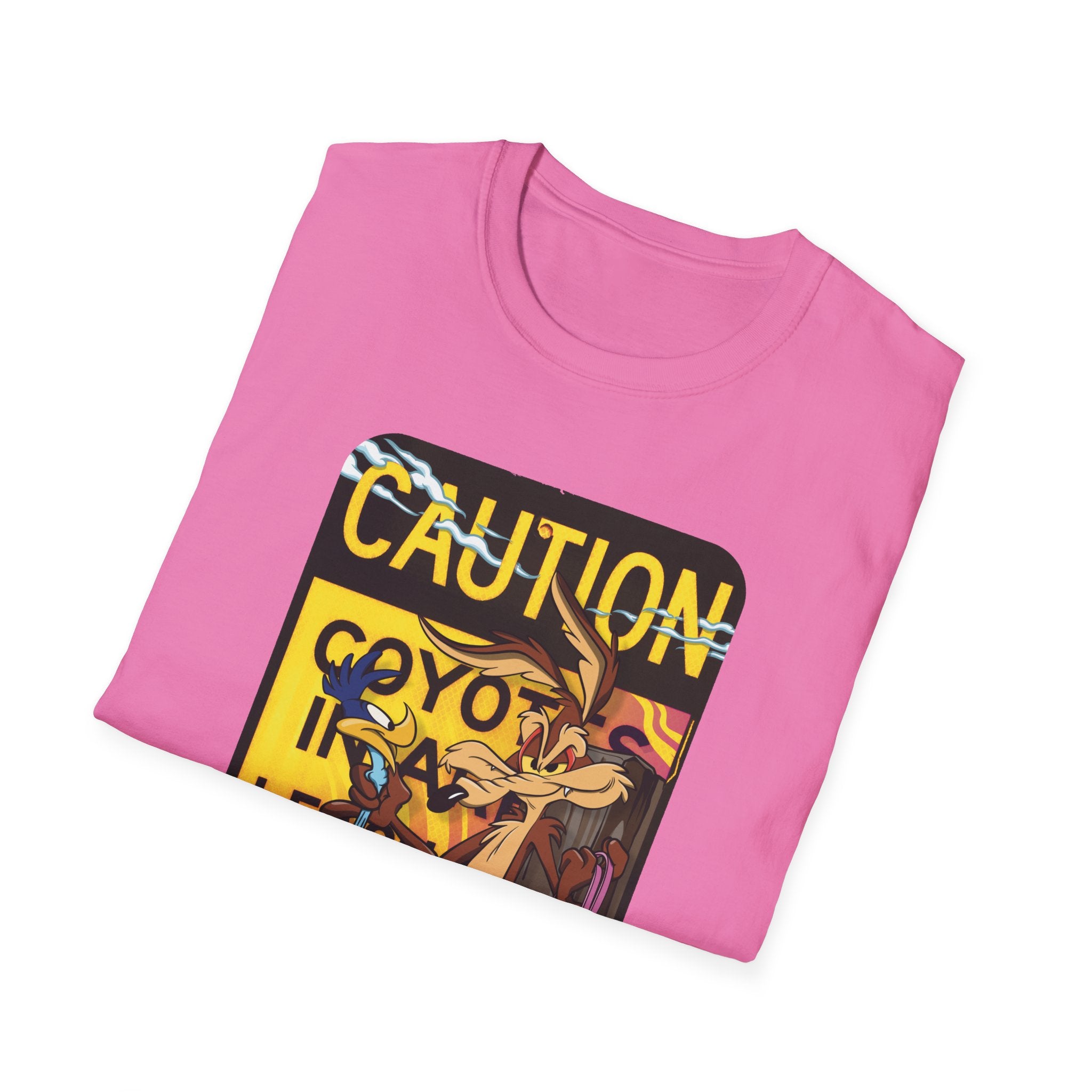 Caution Coyote Unisex Softstyle T-Shirt - Fun Graphic Tee for Animal Lovers