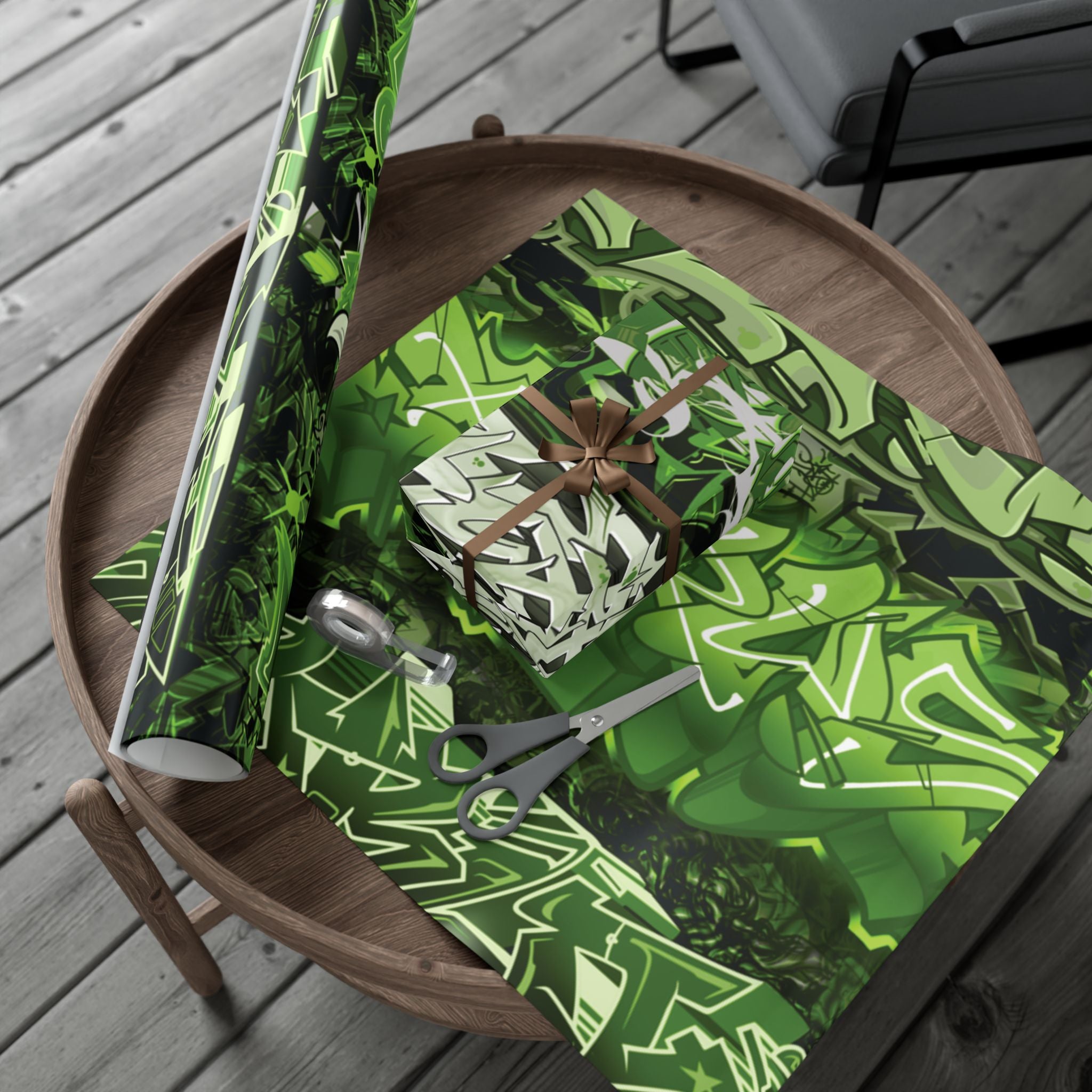Green Graffiti Gift Wrap Paper — Urban Street Art Wrapping Sheets