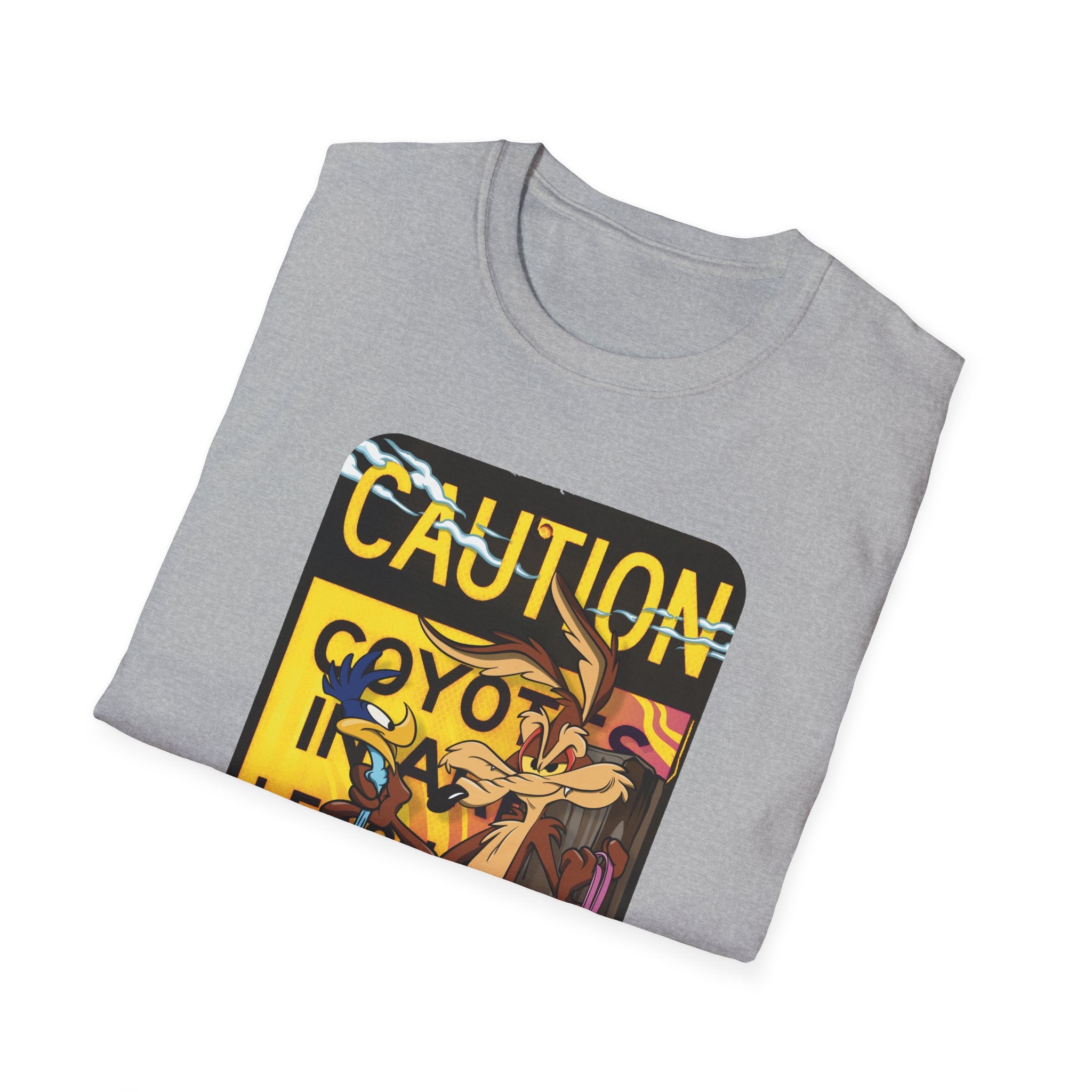 Caution Coyote Unisex Softstyle T-Shirt - Fun Graphic Tee for Animal Lovers