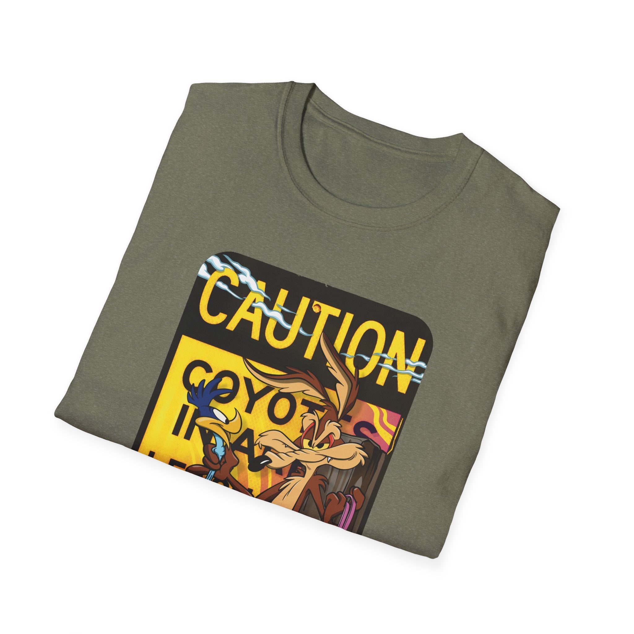 Caution Coyote Unisex Softstyle T-Shirt - Fun Graphic Tee for Animal Lovers