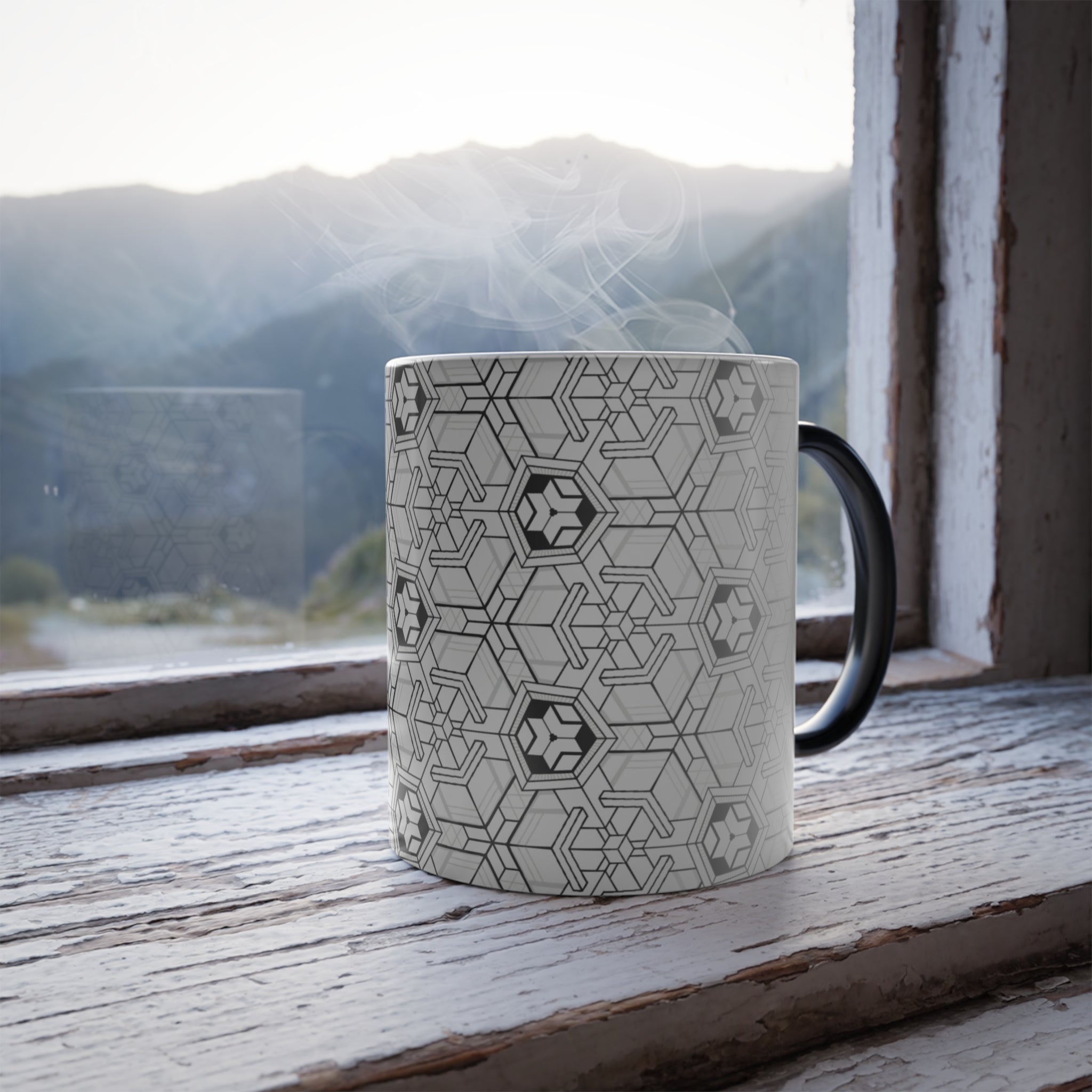 Tesseract Isometric Geometric Morphing Mug, by Tuffytats