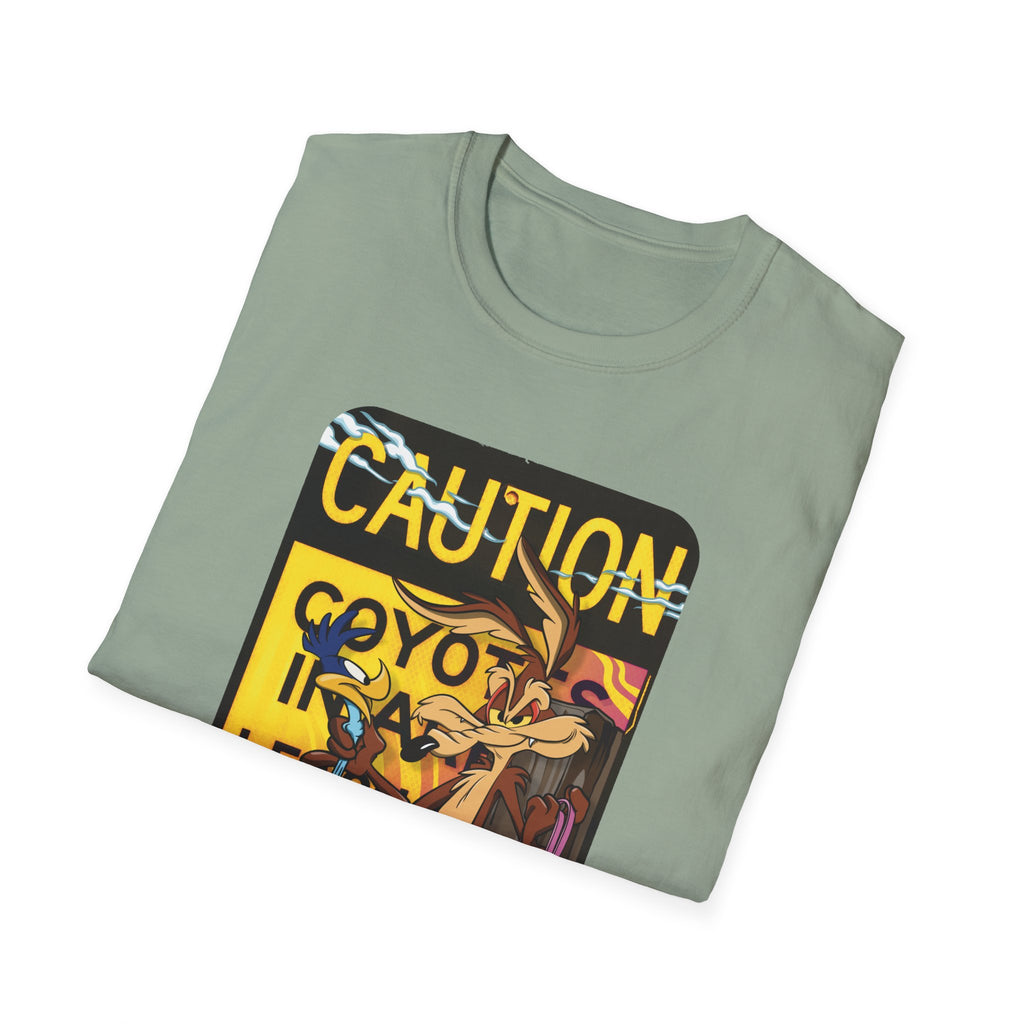 Caution Coyote Unisex Softstyle T-Shirt - Fun Graphic Tee for Animal Lovers