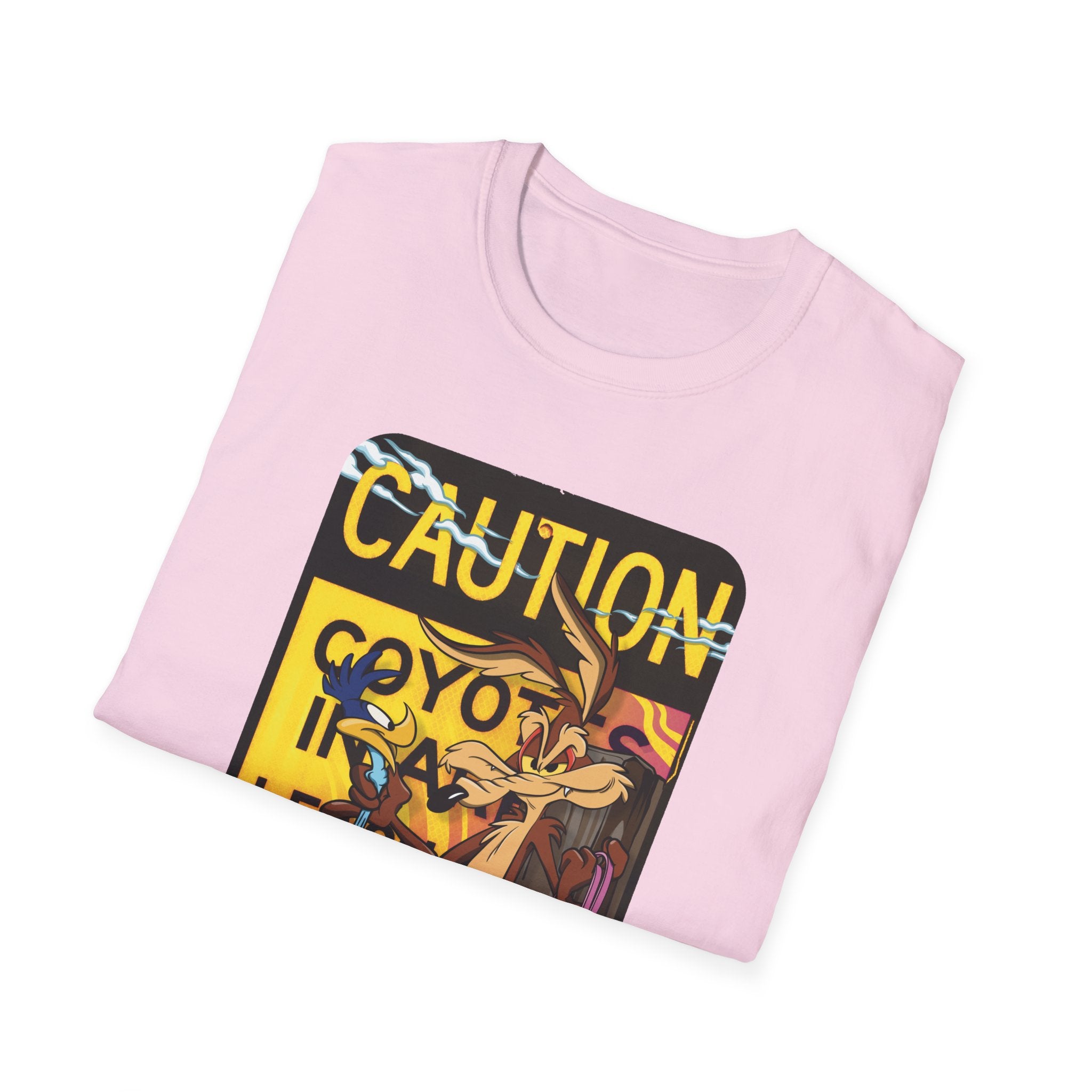 Caution Coyote Unisex Softstyle T-Shirt - Fun Graphic Tee for Animal Lovers