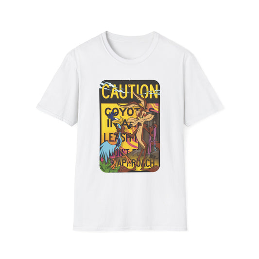 Caution Coyote Unisex Softstyle T-Shirt - Fun Graphic Tee for Animal Lovers