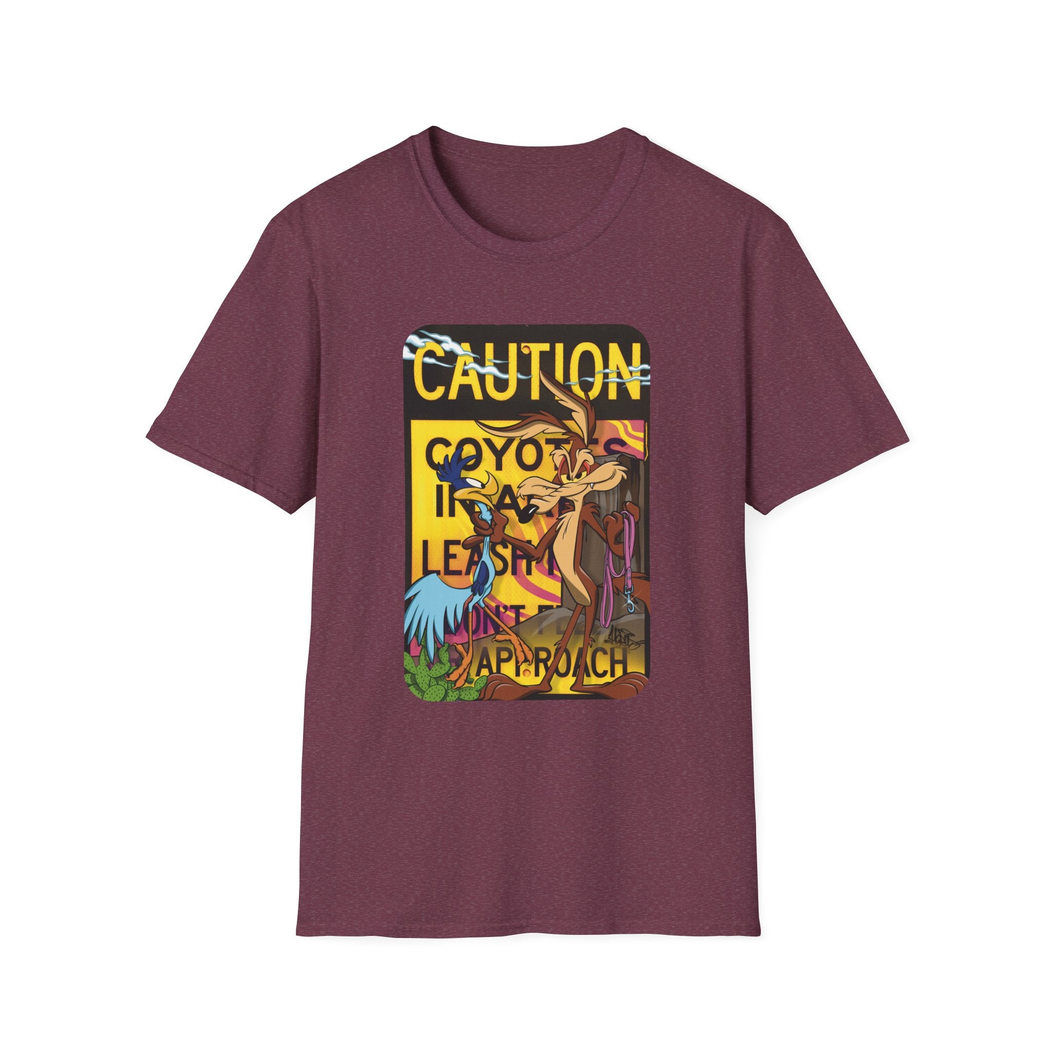 Caution Coyote Unisex Softstyle T-Shirt - Fun Graphic Tee for Animal Lovers