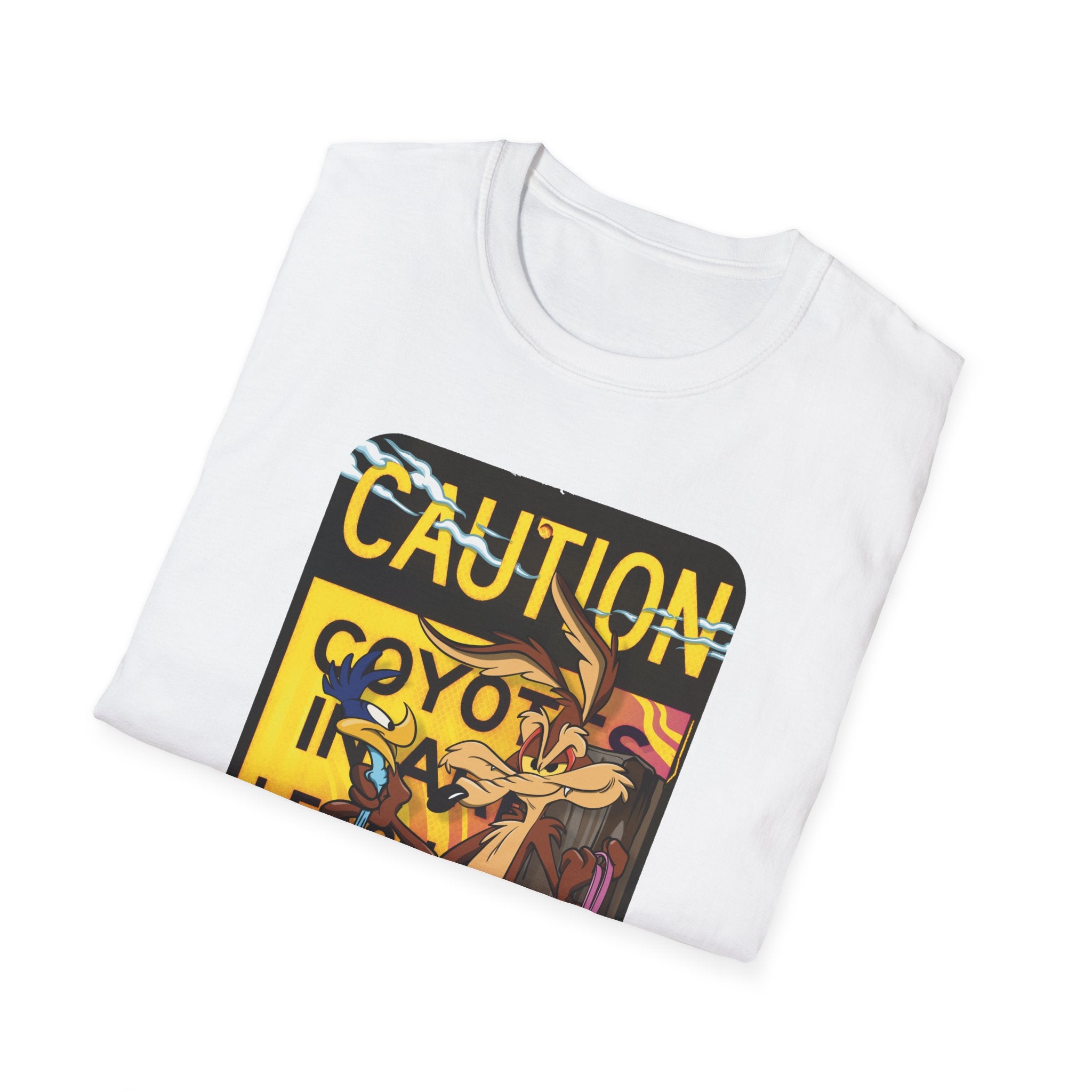 Caution Coyote Unisex Softstyle T-Shirt - Fun Graphic Tee for Animal Lovers