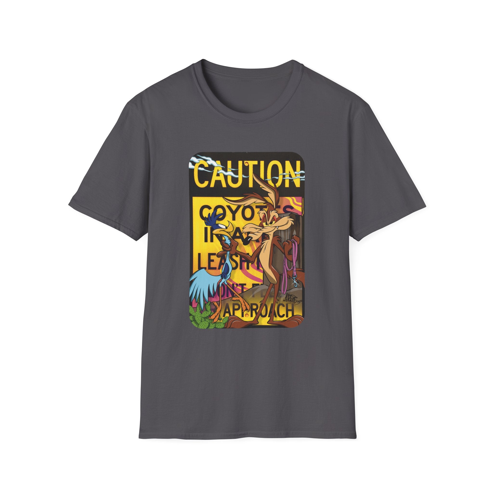 Caution Coyote Unisex Softstyle T-Shirt - Fun Graphic Tee for Animal Lovers