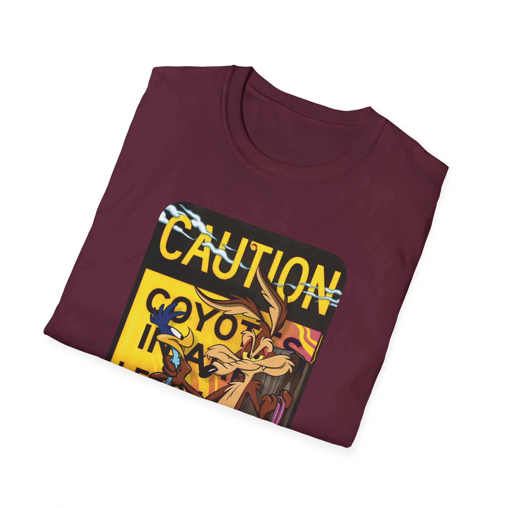 Caution Coyote Unisex Softstyle T-Shirt - Fun Graphic Tee for Animal Lovers