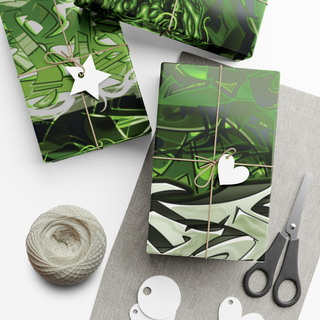 Green Graffiti Gift Wrap Paper — Urban Street Art Wrapping Sheets