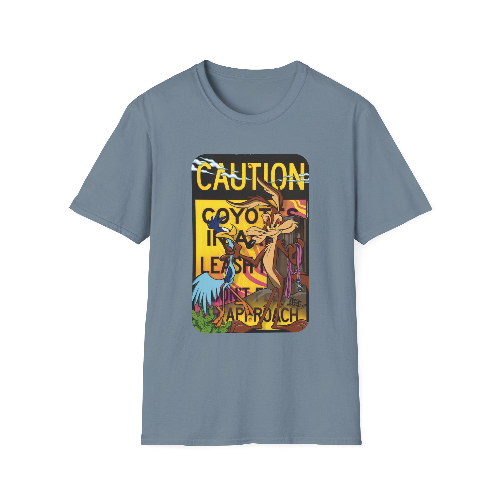 Caution Coyote Unisex Softstyle T-Shirt - Fun Graphic Tee for Animal Lovers