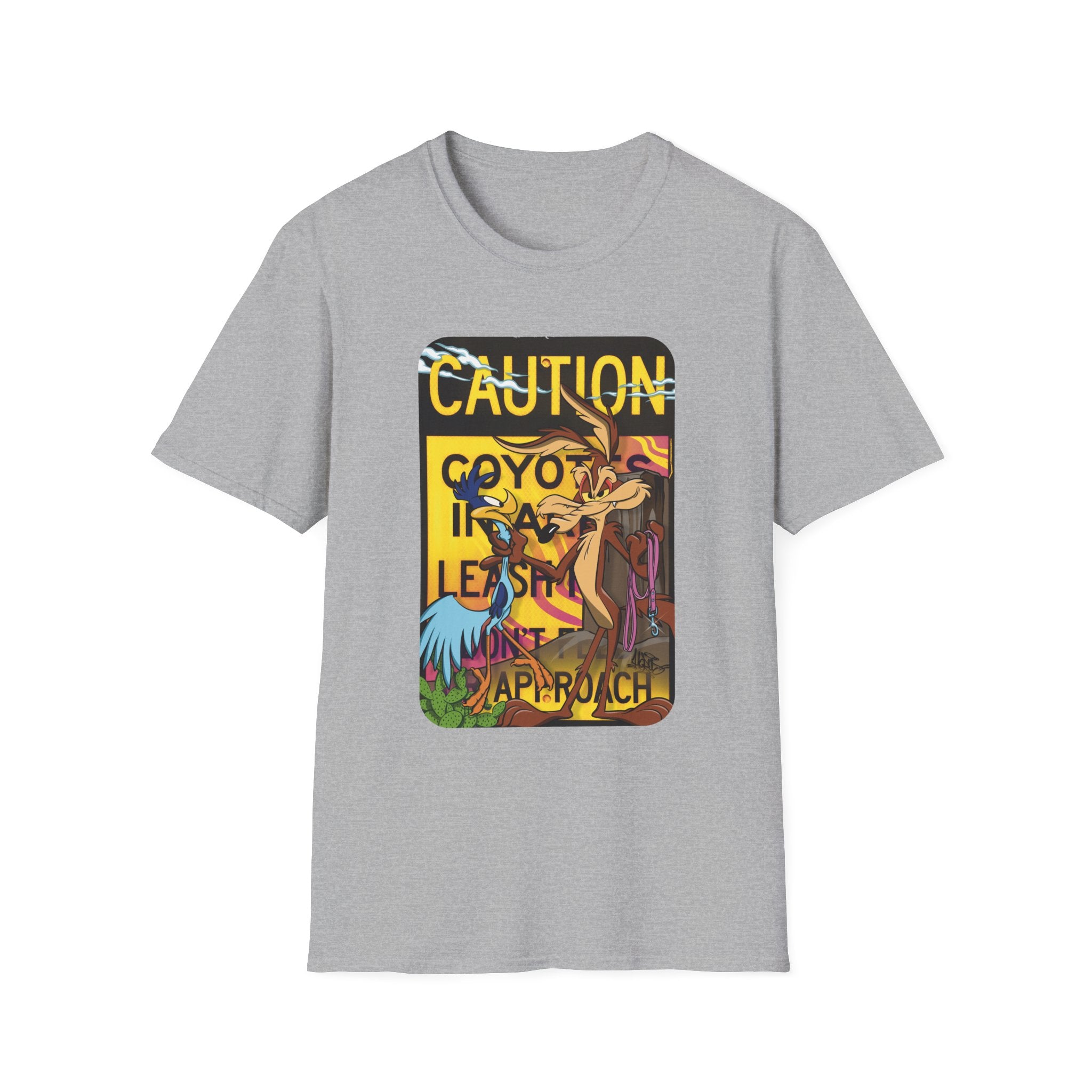 Caution Coyote Unisex Softstyle T-Shirt - Fun Graphic Tee for Animal Lovers