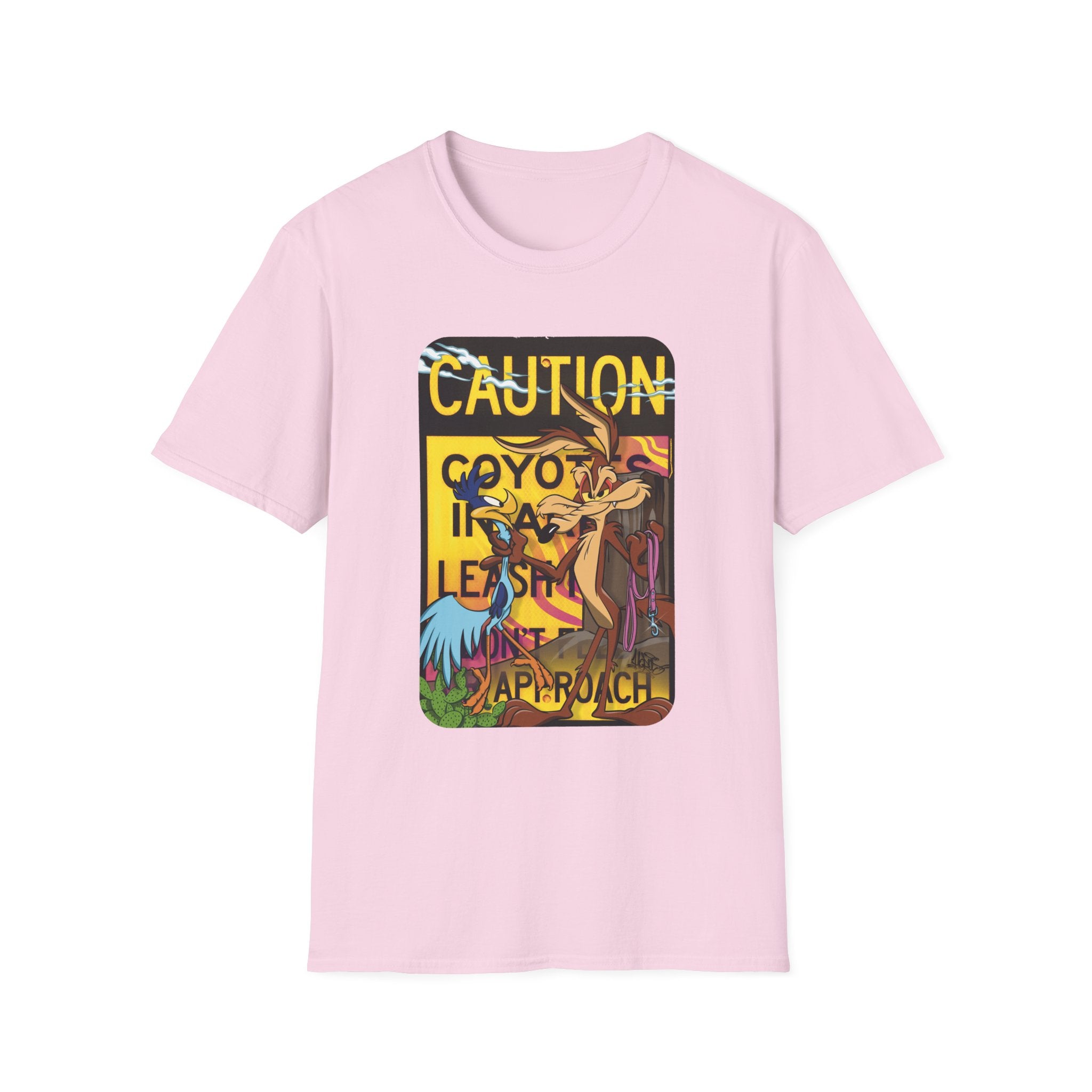 Caution Coyote Unisex Softstyle T-Shirt - Fun Graphic Tee for Animal Lovers