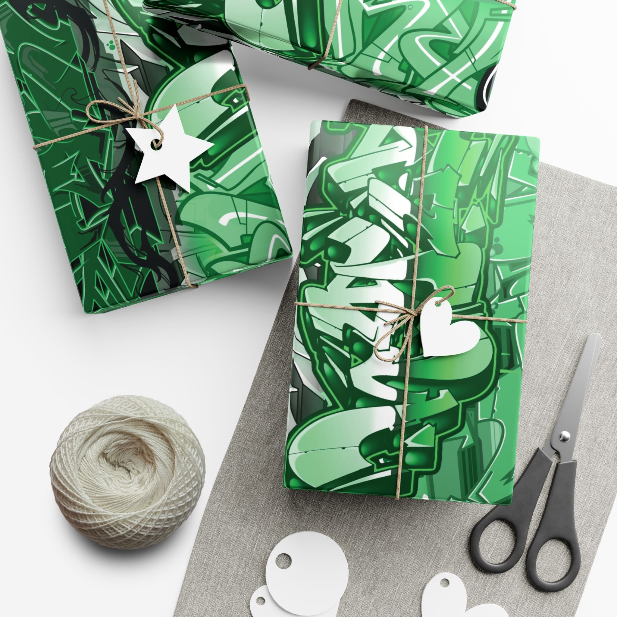 Green Graffiti Gift Wrap Paper — Urban Street Art Wrapping Sheets