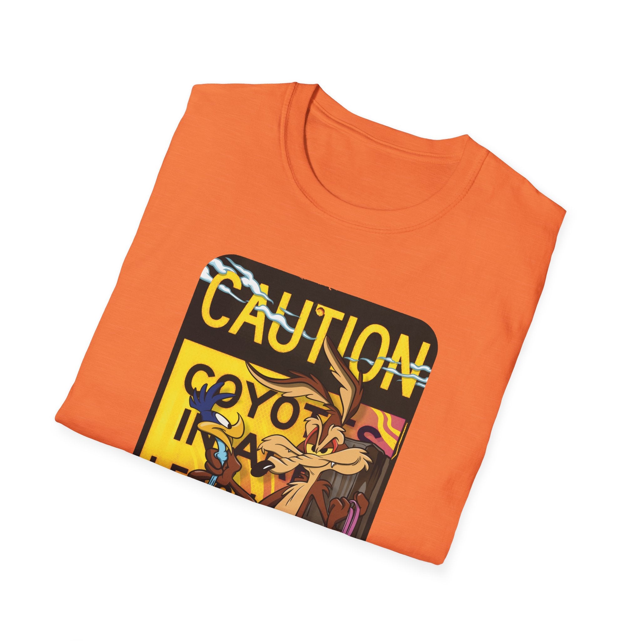 Caution Coyote Unisex Softstyle T-Shirt - Fun Graphic Tee for Animal Lovers