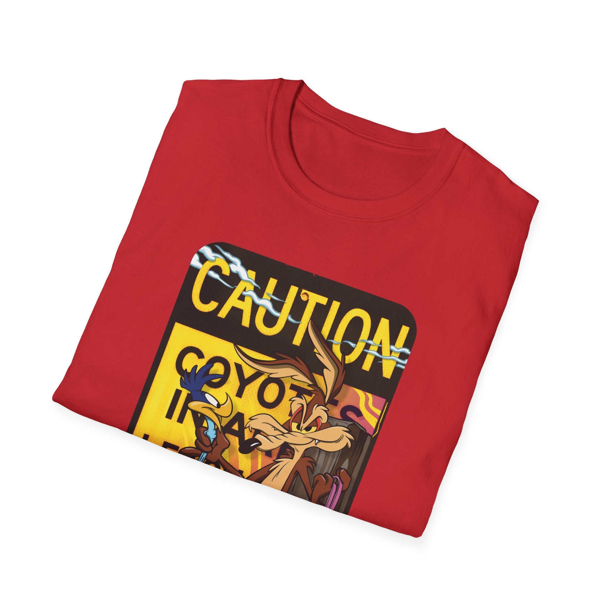 Caution Coyote Unisex Softstyle T-Shirt - Fun Graphic Tee for Animal Lovers