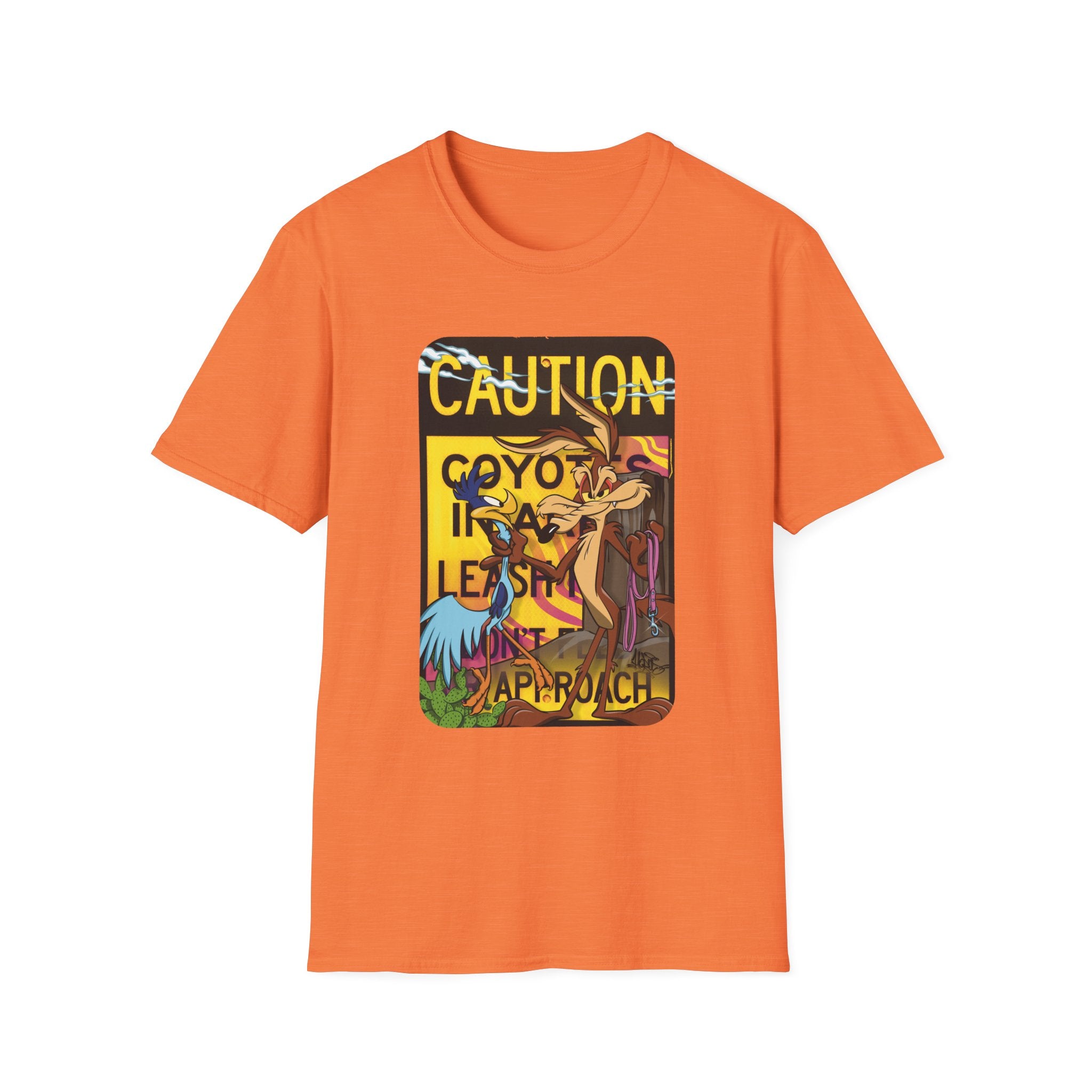 Caution Coyote Unisex Softstyle T-Shirt - Fun Graphic Tee for Animal Lovers