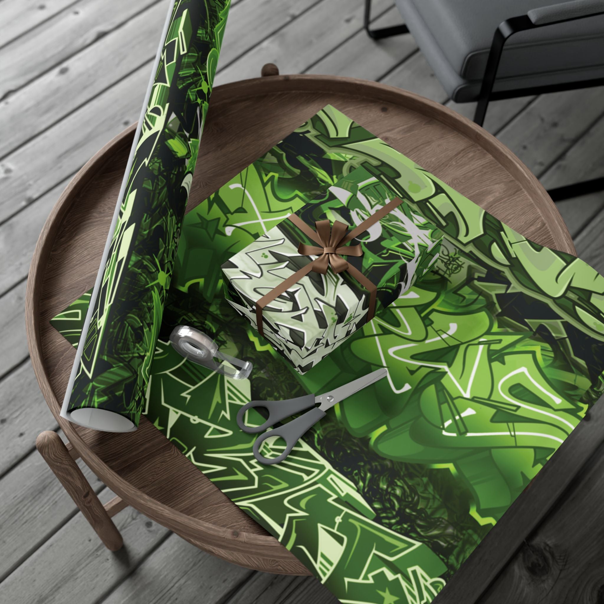 Green Graffiti Gift Wrap Paper — Urban Street Art Wrapping Sheets