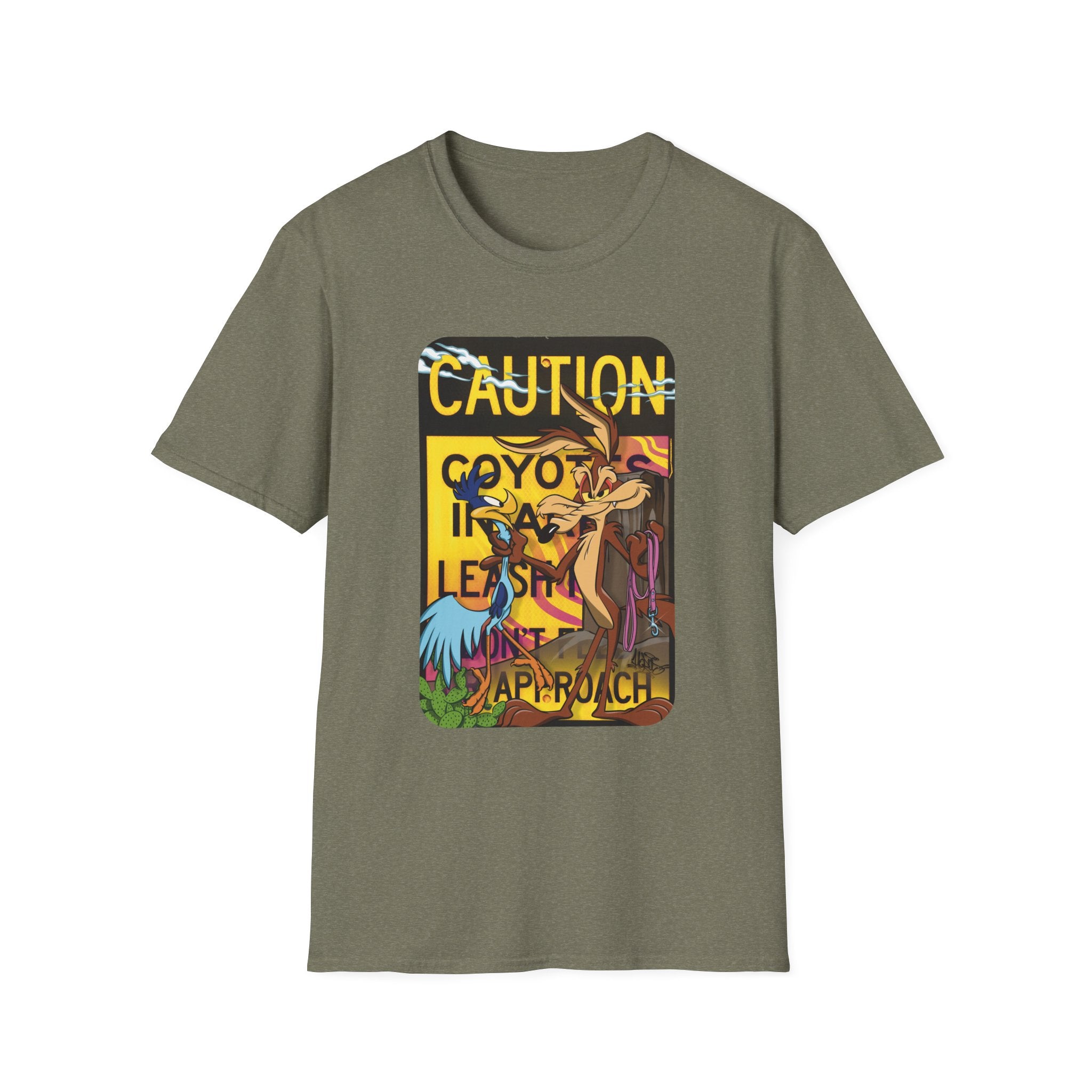 Caution Coyote Unisex Softstyle T-Shirt - Fun Graphic Tee for Animal Lovers