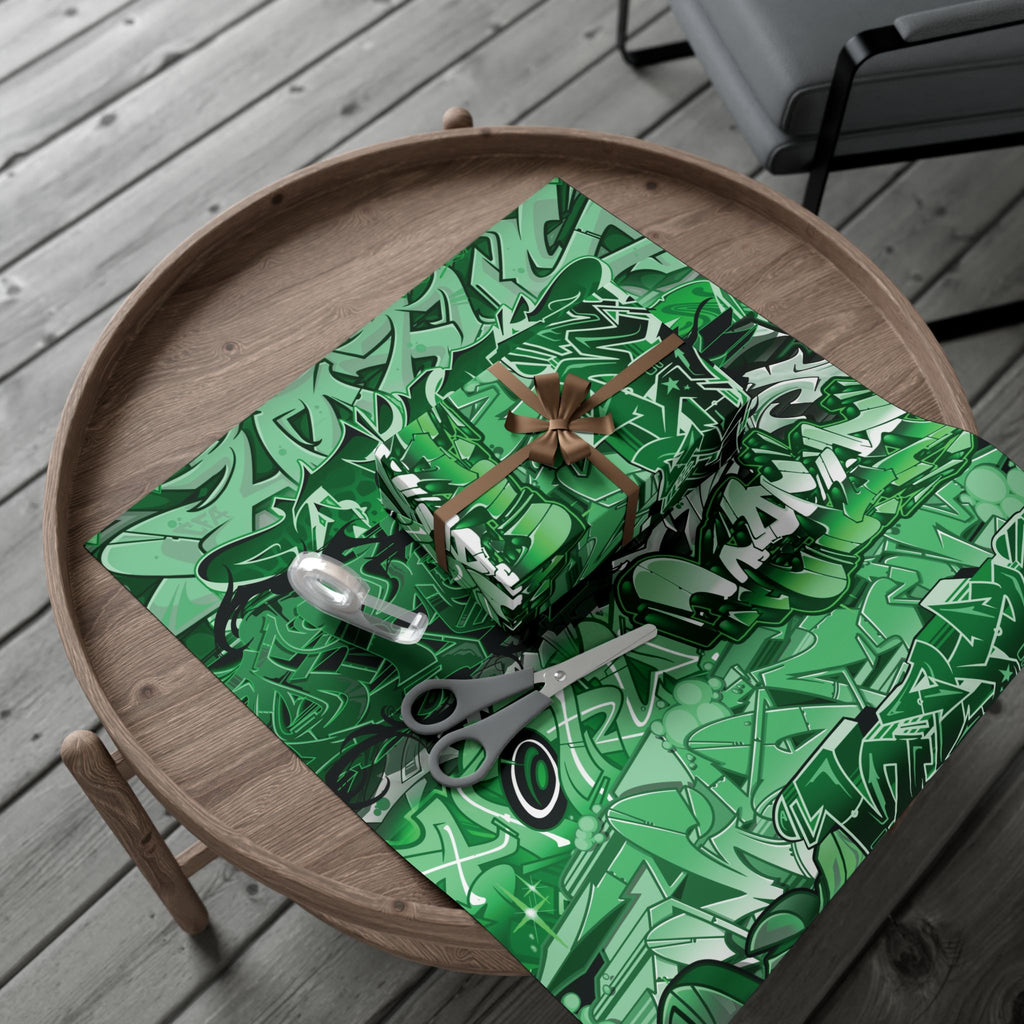 Green Graffiti Gift Wrap Paper — Urban Street Art Wrapping Sheets