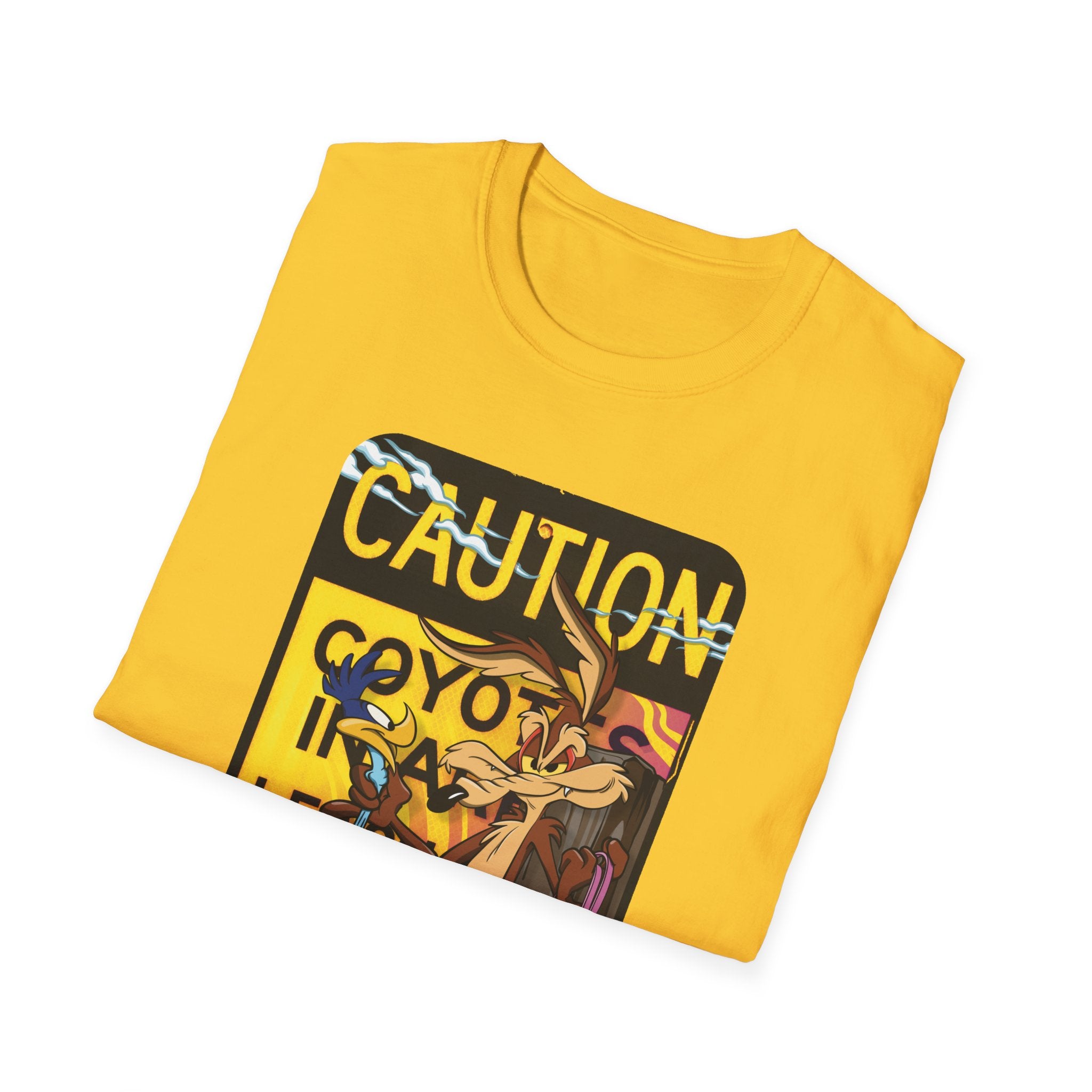 Caution Coyote Unisex Softstyle T-Shirt - Fun Graphic Tee for Animal Lovers