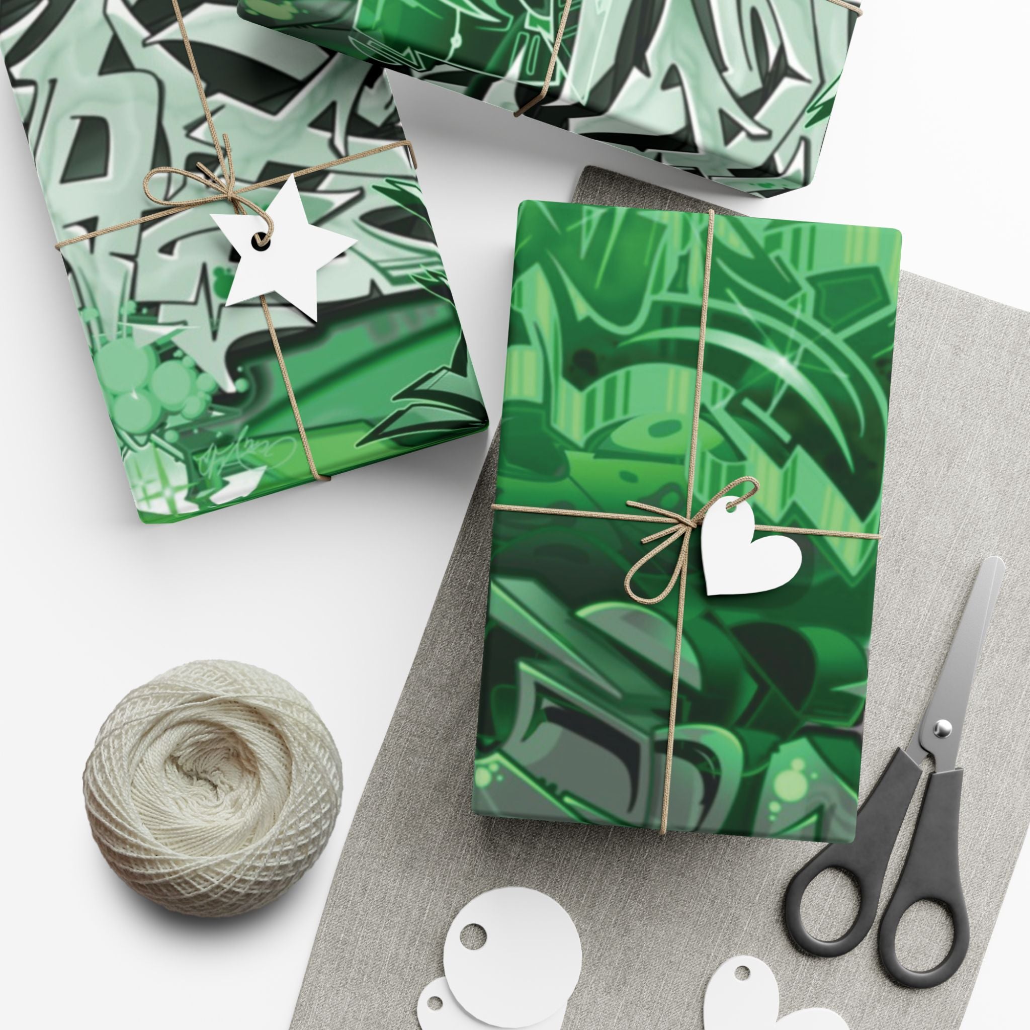 Green Graffiti Gift Wrap Paper — Urban Street Art Wrapping Sheets