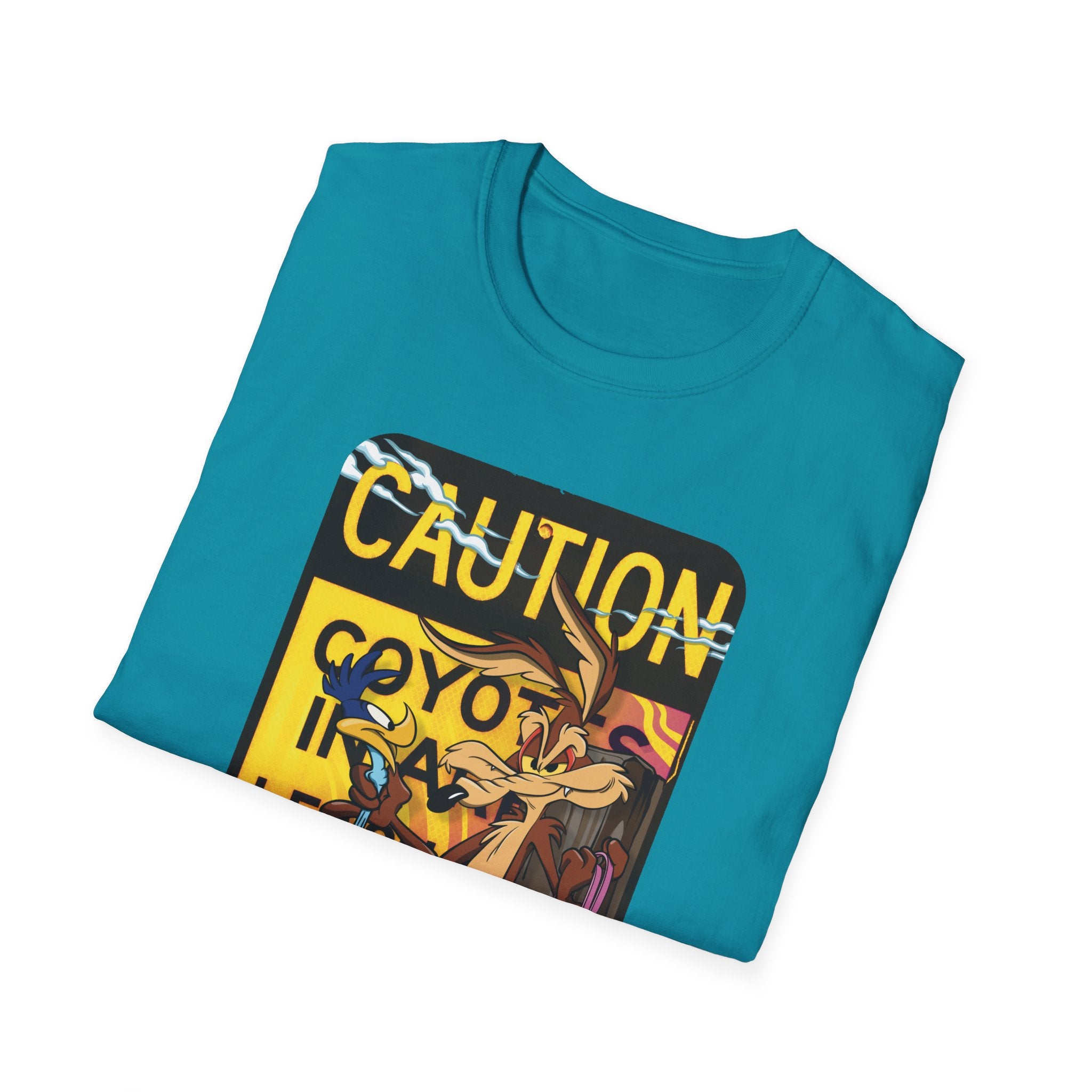 Caution Coyote Unisex Softstyle T-Shirt - Fun Graphic Tee for Animal Lovers