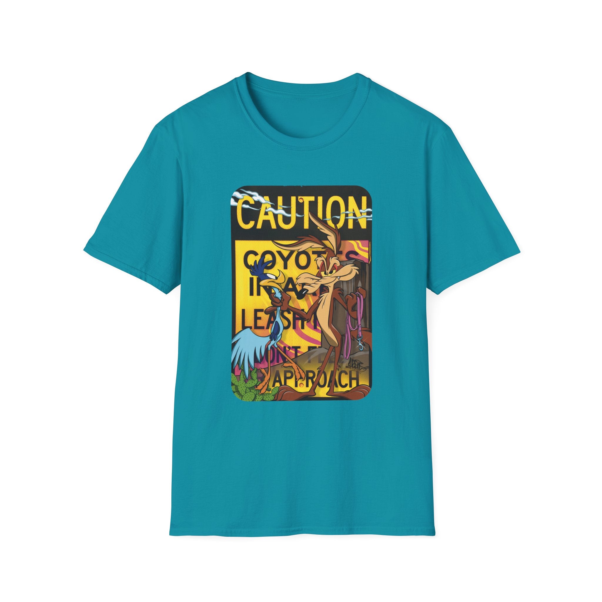 Caution Coyote Unisex Softstyle T-Shirt - Fun Graphic Tee for Animal Lovers