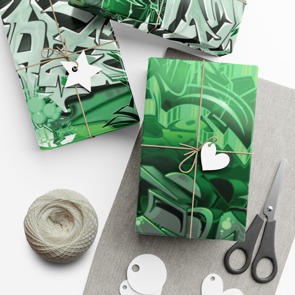 Green Graffiti Gift Wrap Paper — Urban Street Art Wrapping Sheets