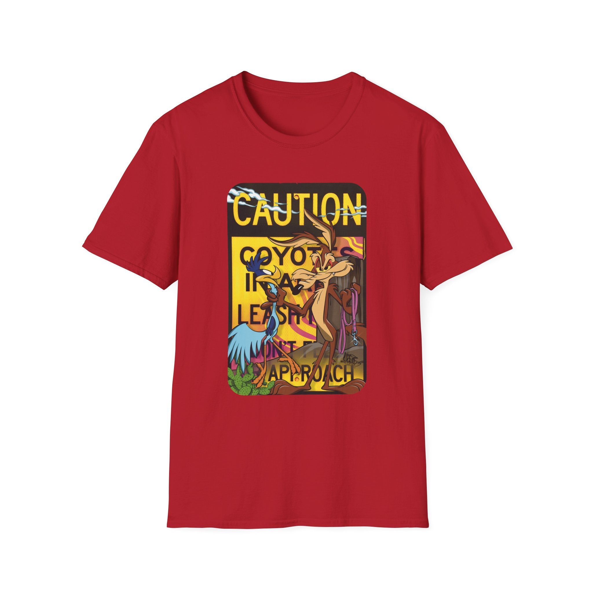 Caution Coyote Unisex Softstyle T-Shirt - Fun Graphic Tee for Animal Lovers