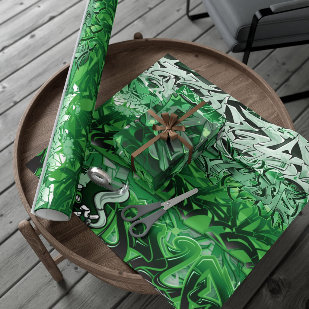 Green Graffiti Gift Wrap Paper — Urban Street Art Wrapping Sheets