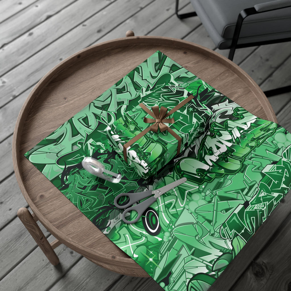 Green Graffiti Gift Wrap Paper — Urban Street Art Wrapping Sheets