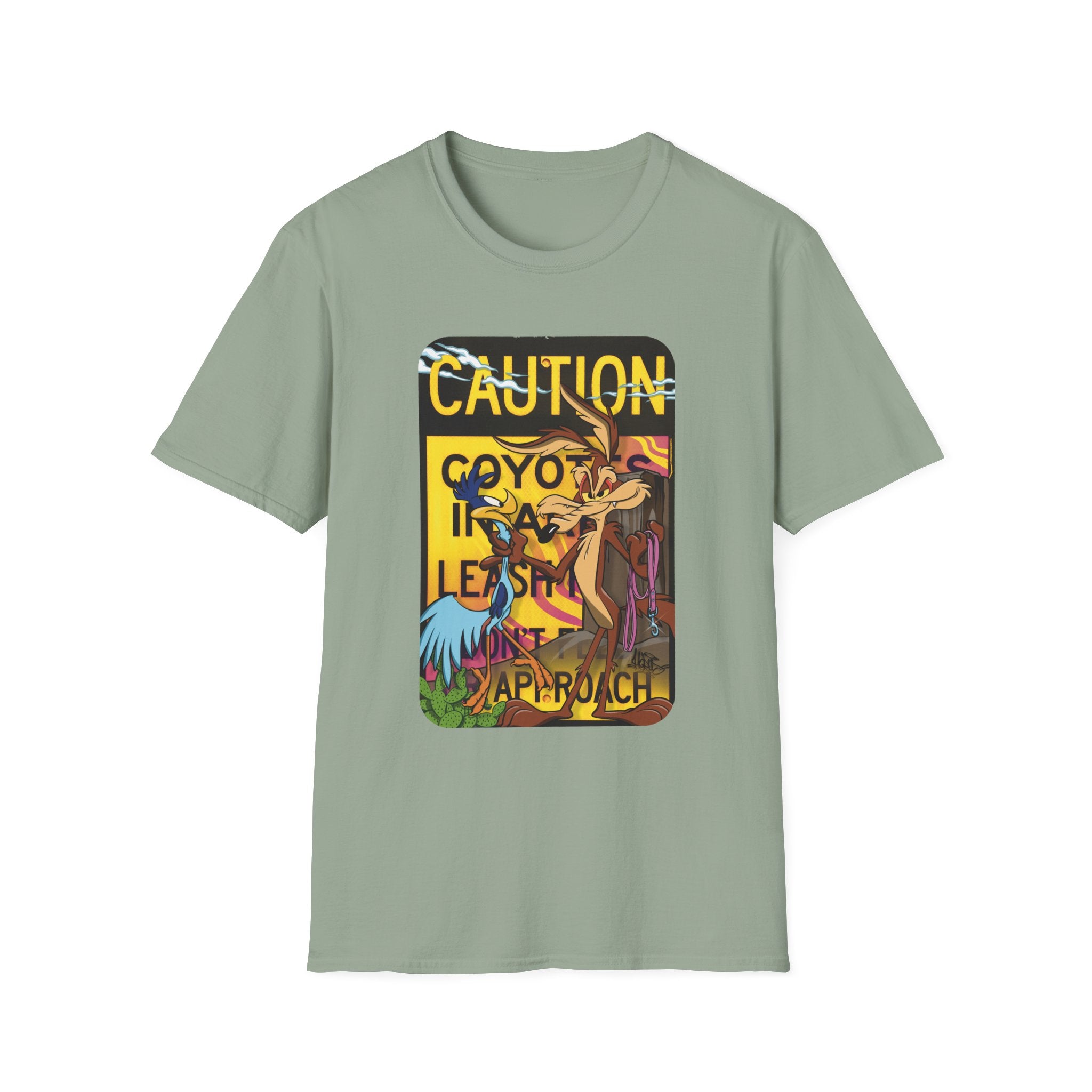 Caution Coyote Unisex Softstyle T-Shirt - Fun Graphic Tee for Animal Lovers