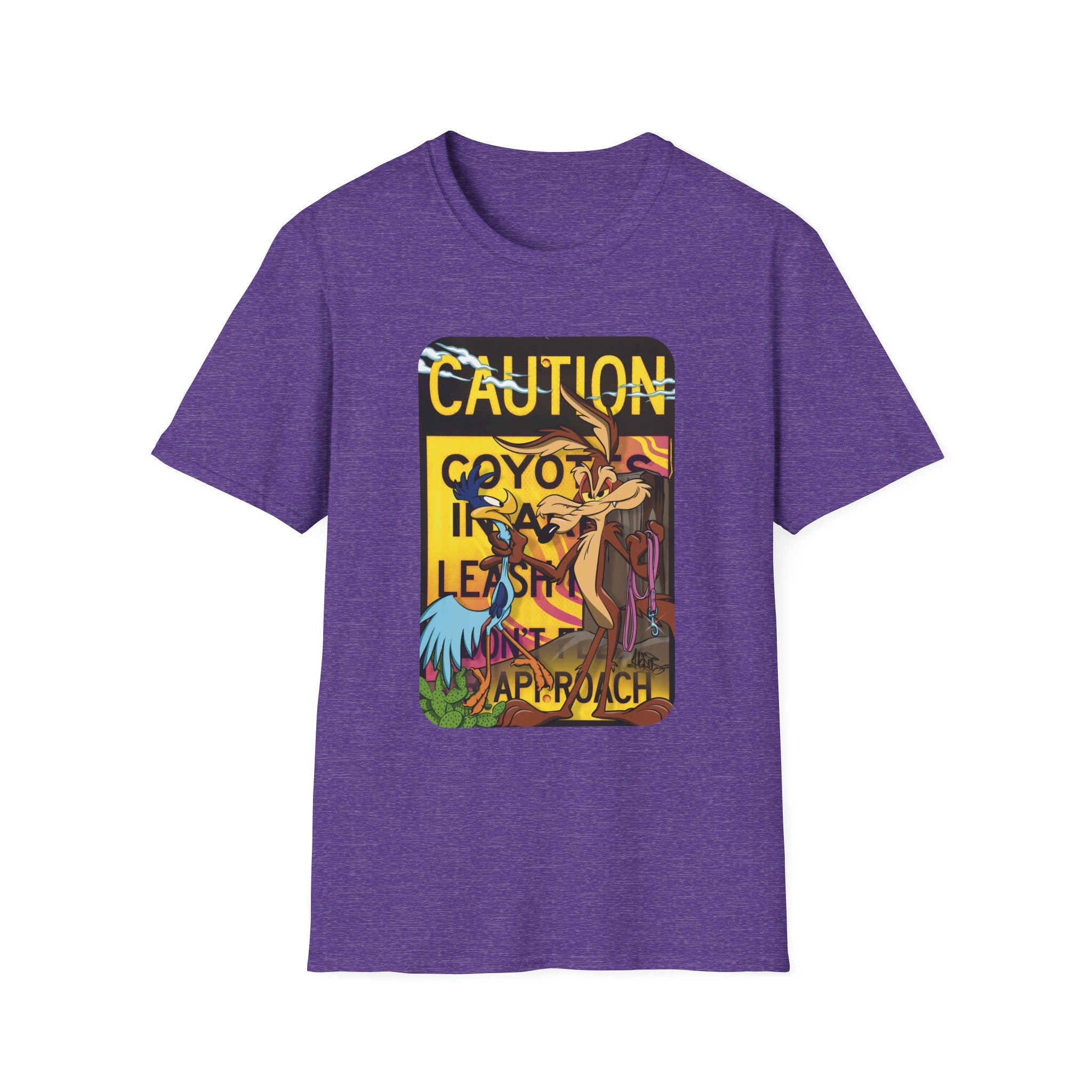 Caution Coyote Unisex Softstyle T-Shirt - Fun Graphic Tee for Animal Lovers