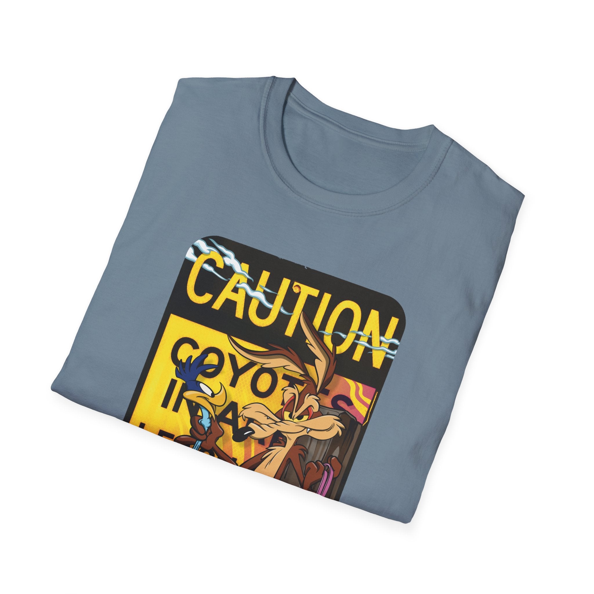 Caution Coyote Unisex Softstyle T-Shirt - Fun Graphic Tee for Animal Lovers