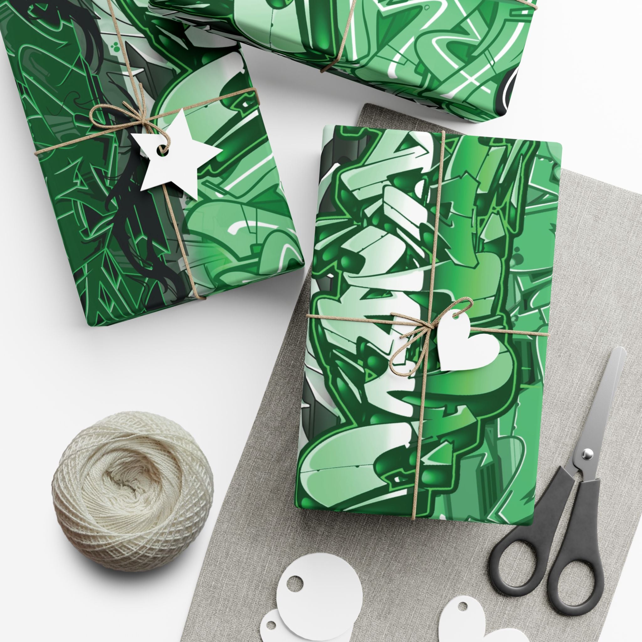 Green Graffiti Gift Wrap Paper — Urban Street Art Wrapping Sheets