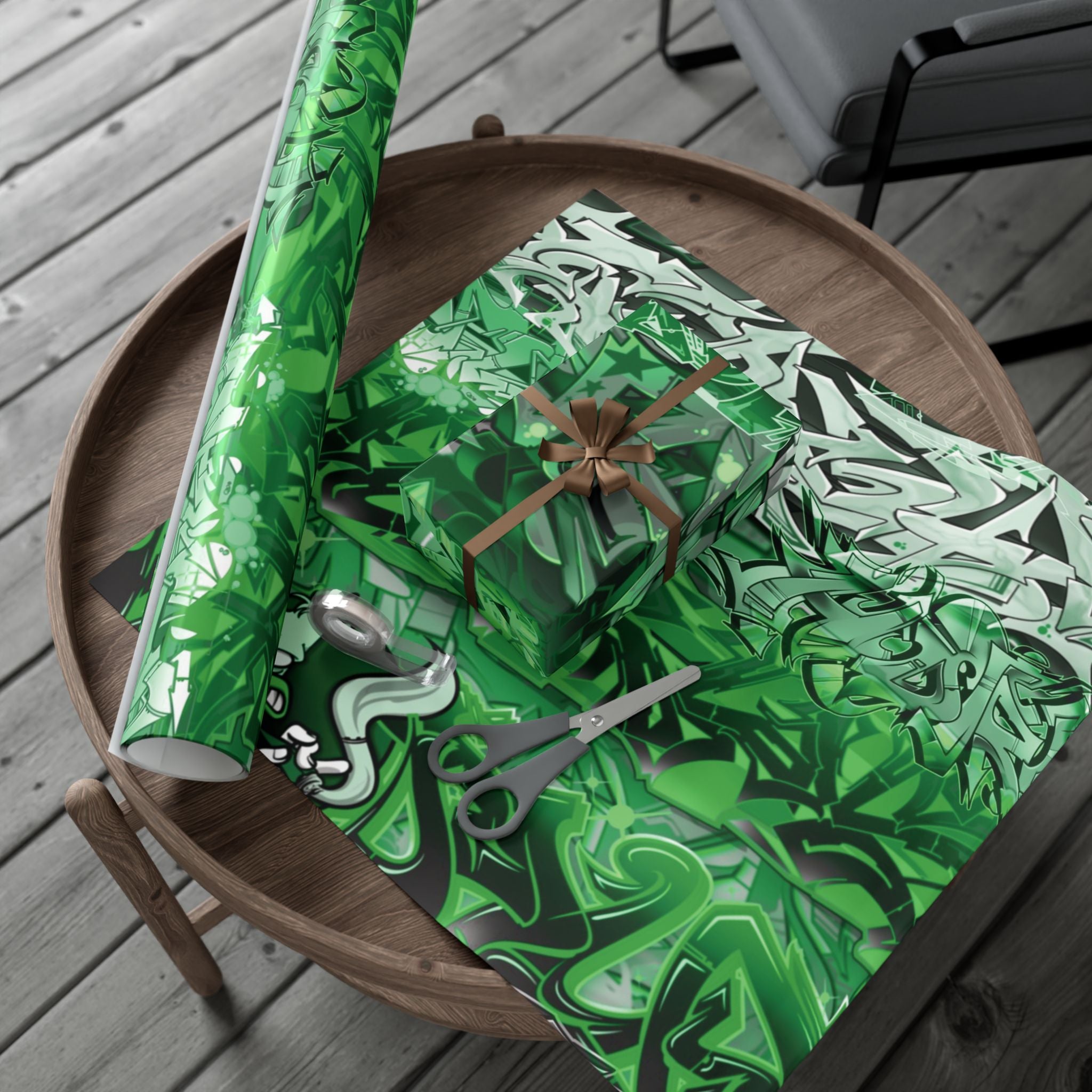 Green Graffiti Gift Wrap Paper — Urban Street Art Wrapping Sheets