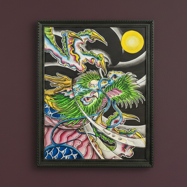 "Dragon" – Original Acrylic Ink Flash Painting (Signed & Framed)